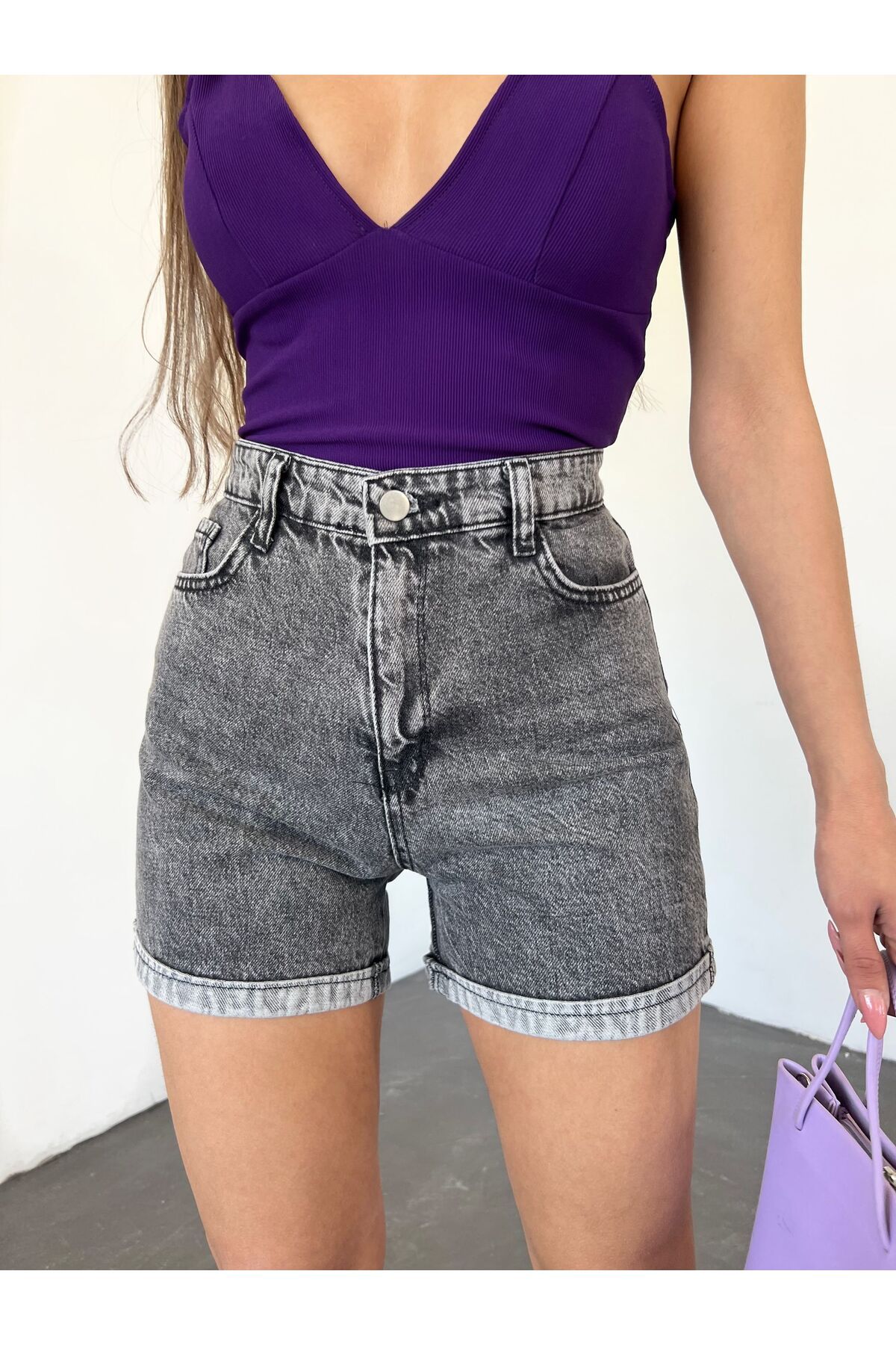 E-RICH Duble Paça Yıkamalı Denim Şort