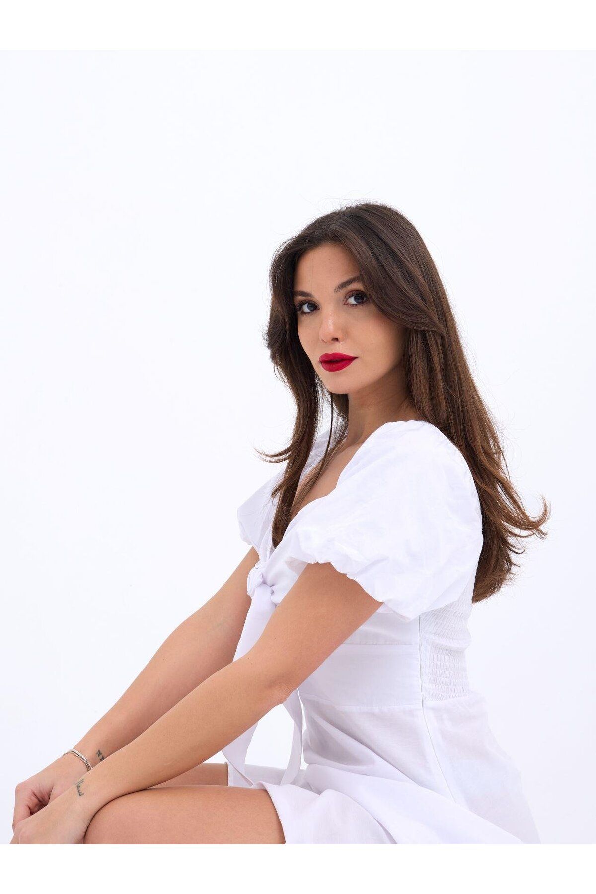 ASFSTORE 5948 ELBİSE-BEYAZ
