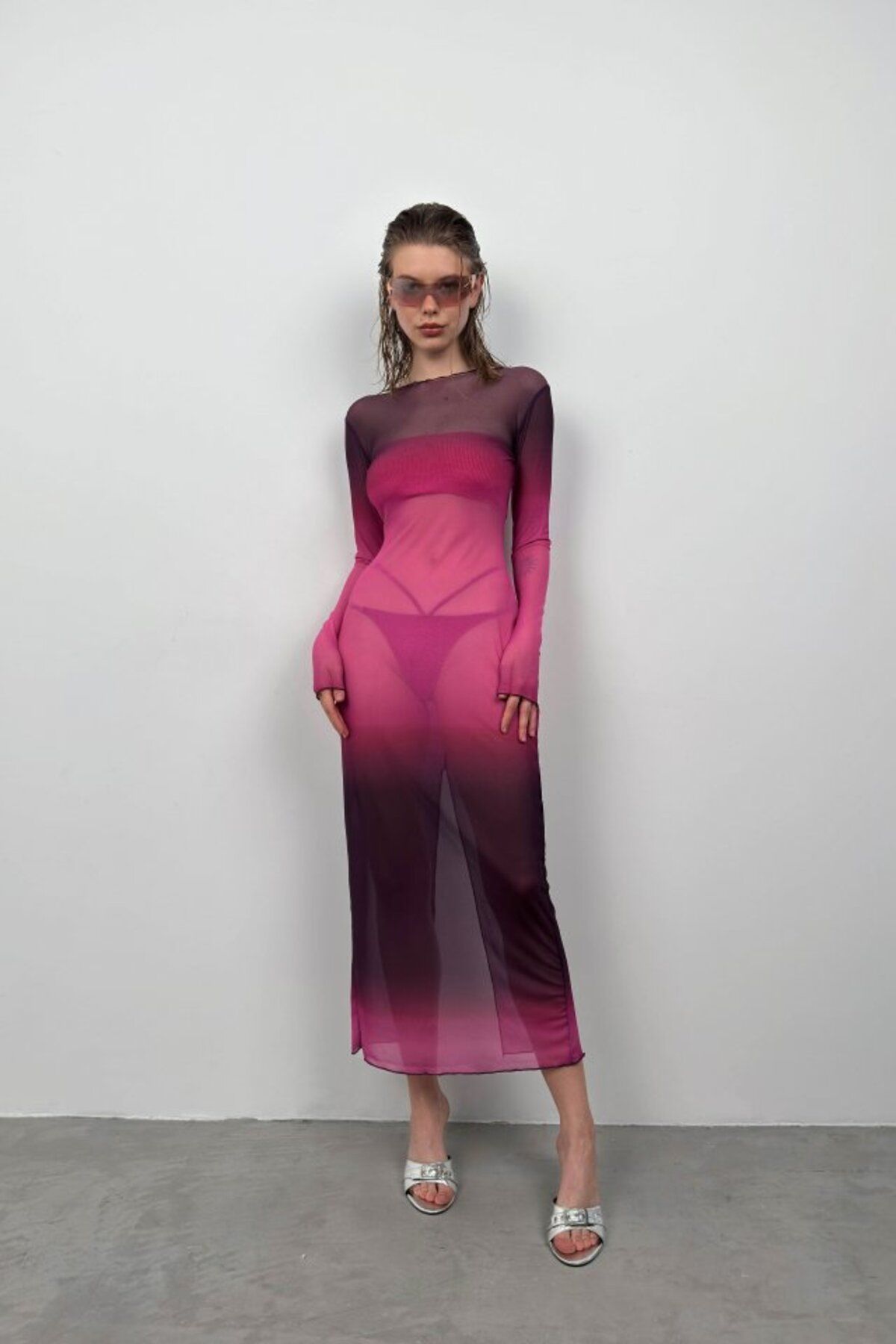 Gökyüzü Moda Baskılı Maxi Boy Elbise