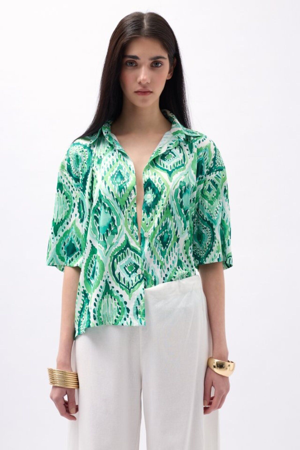 fh fashionhere Desenli Saten Gömlek