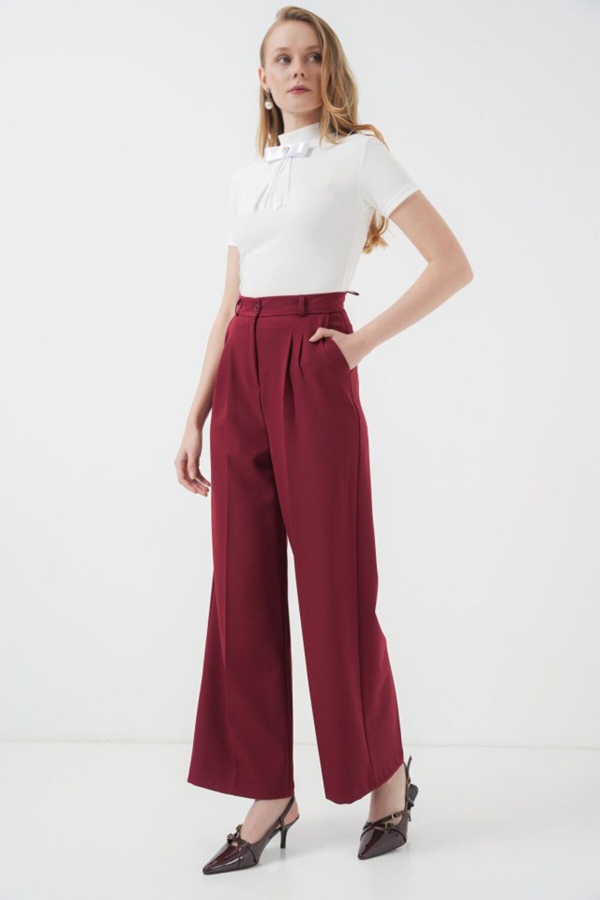 novafems 6647 Bol Paça Kumaş Pantolon - Bordo