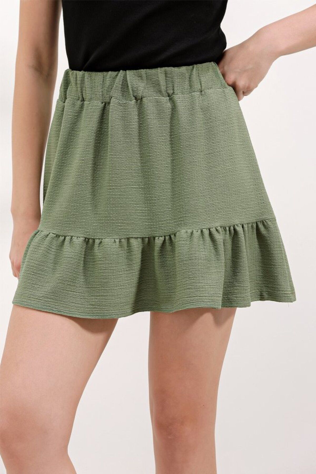 ASFSTORE 1884 Örme Mini Etek - Çağla
