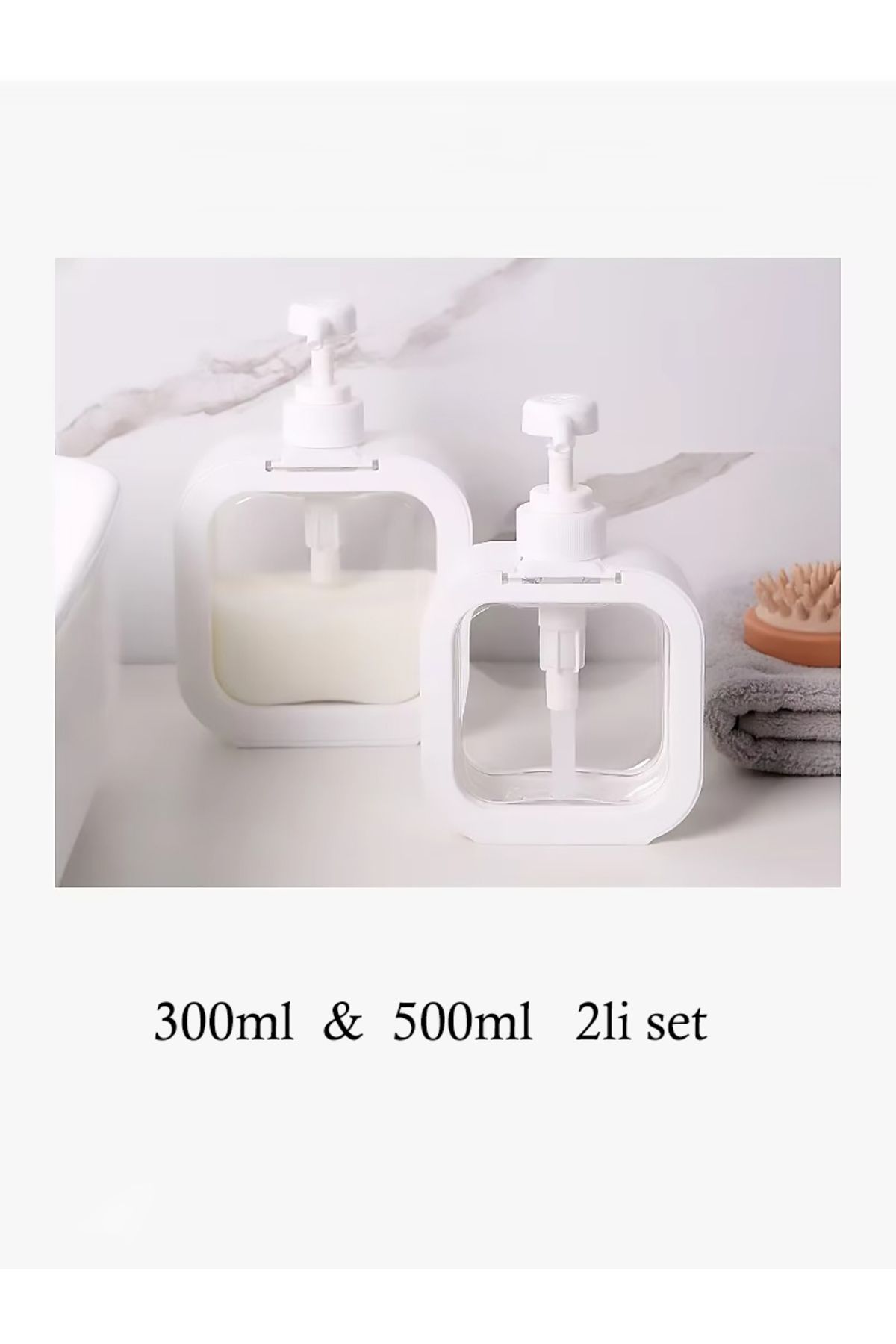 MUKKO HOME-Set of 2 500ml and 300 ml Countertop Rectangular Liquid Soap Dispenser Set of 2 – Stylish and Practical Design! 8