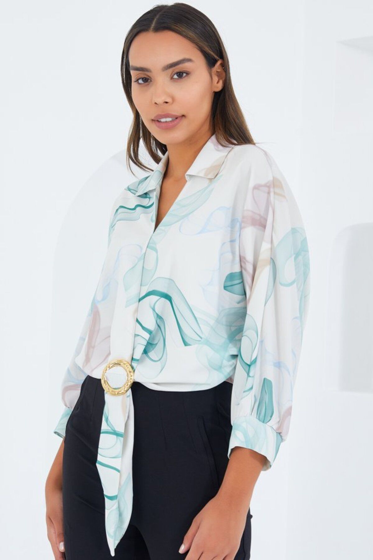Albayrak Oversize Dökümlü Crop Saten Gömlek 906 - Mint