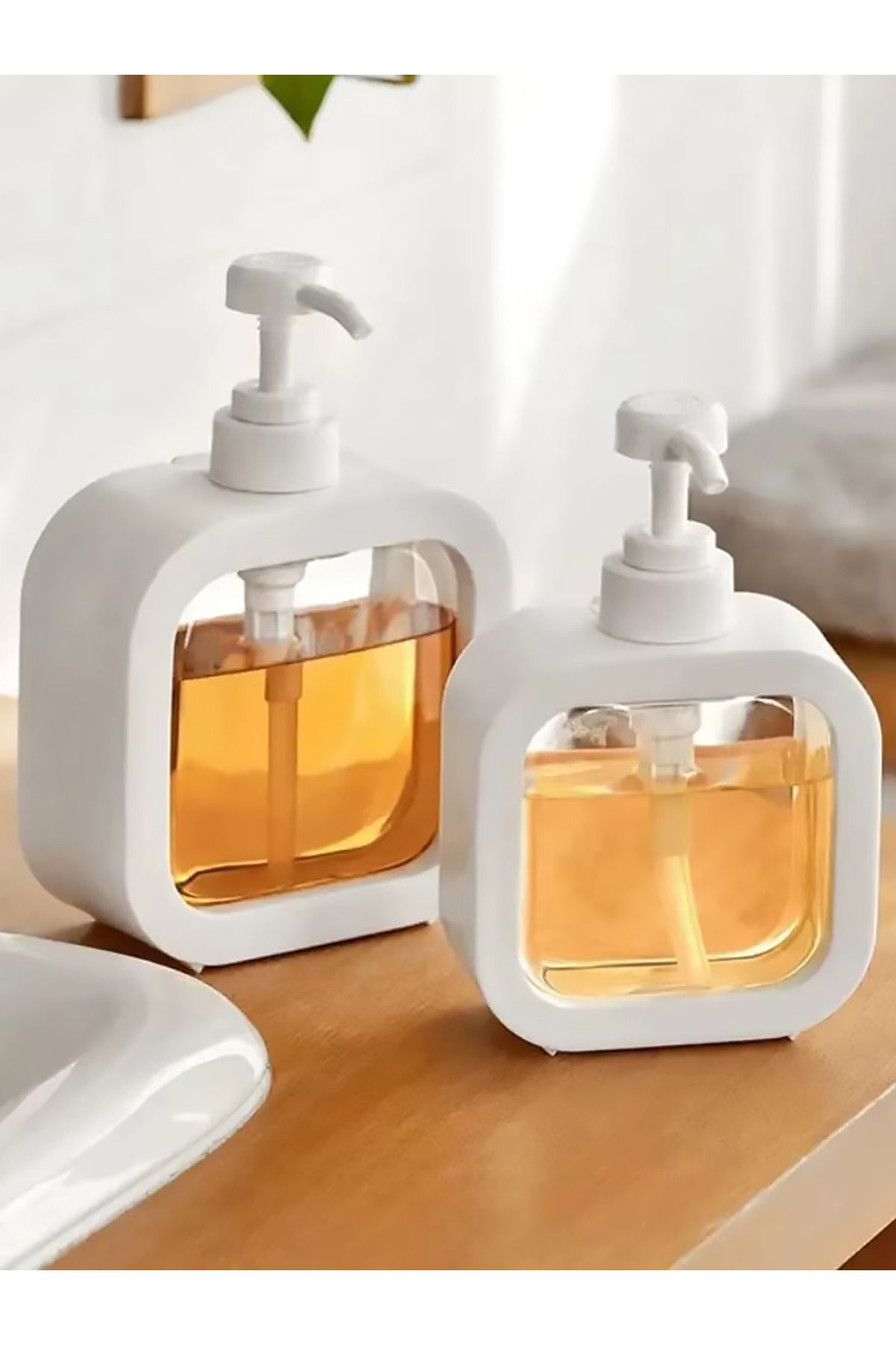 MUKKO HOME-Set of 2 500ml and 300 ml Countertop Rectangular Liquid Soap Dispenser Set of 2 – Stylish and Practical Design! 1