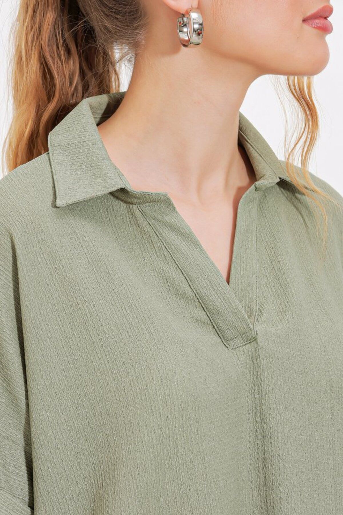 Albayrak Çağla Oversize Polo Yaka Örme Bluz 0486