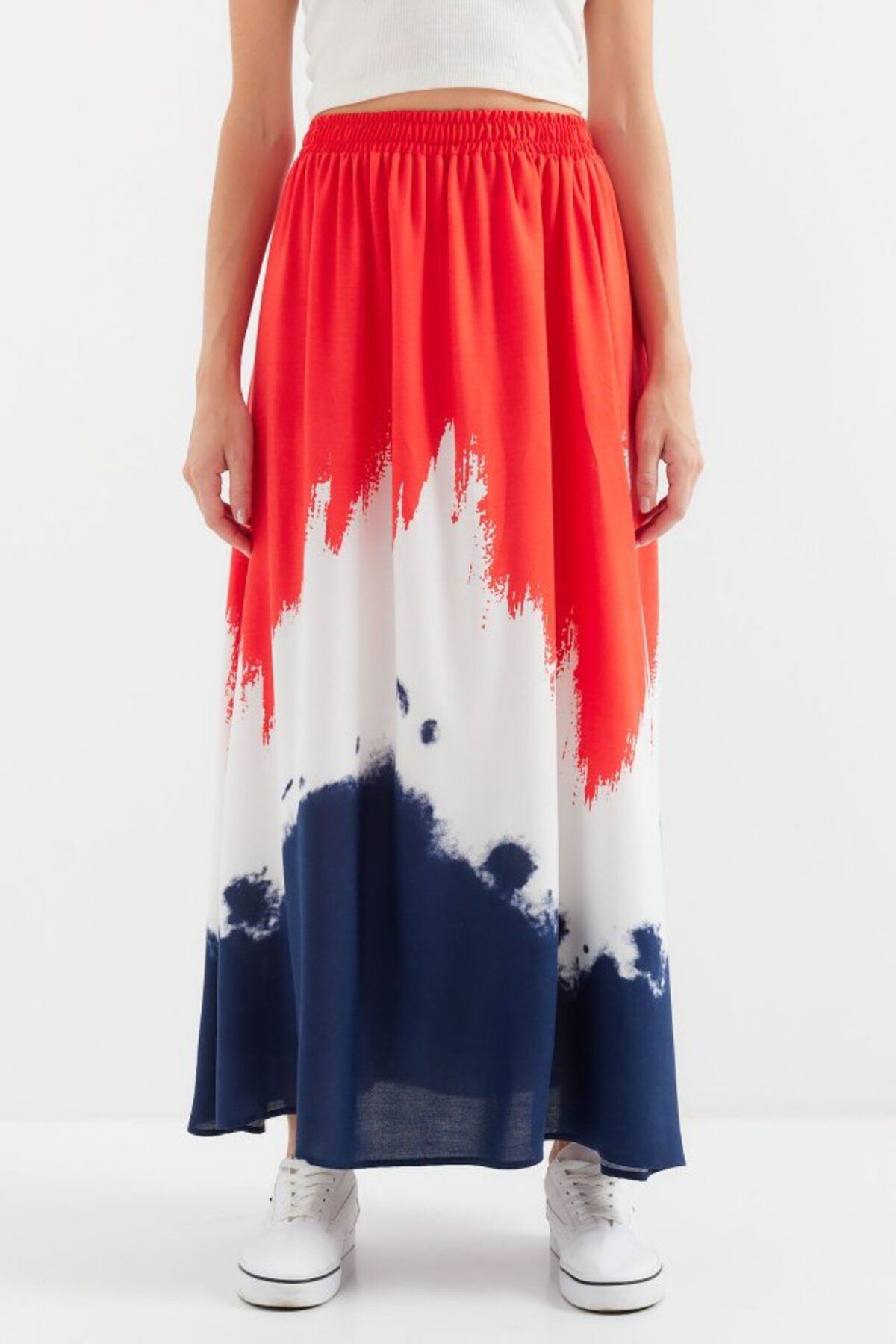 leyla sanat sanata yeni bir bakış açısı-Leyla Sanat Sanata a New Perspective 8025 Patterned Long Viscose Skirt - Red 7