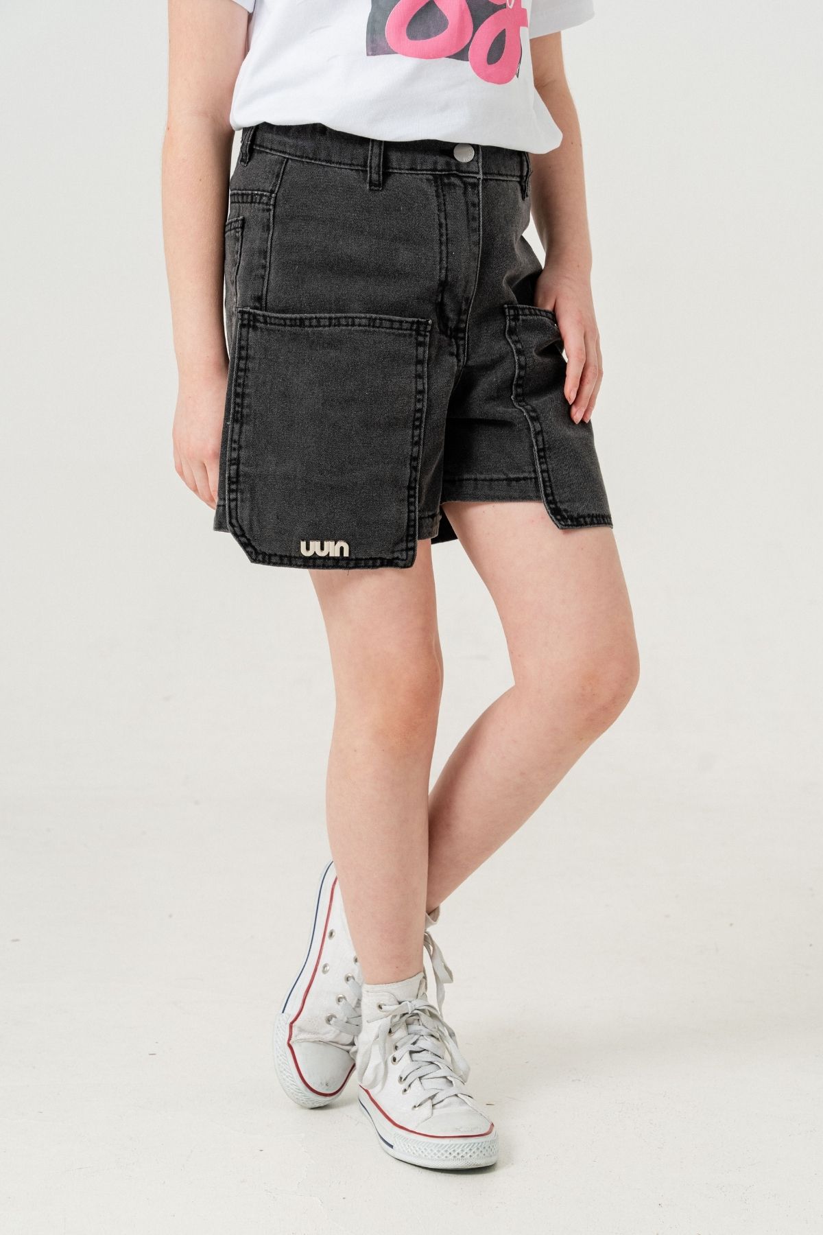 GİYİCEM TEKSTİL-Girl's Top Pocket Denim Shorts 2857 1