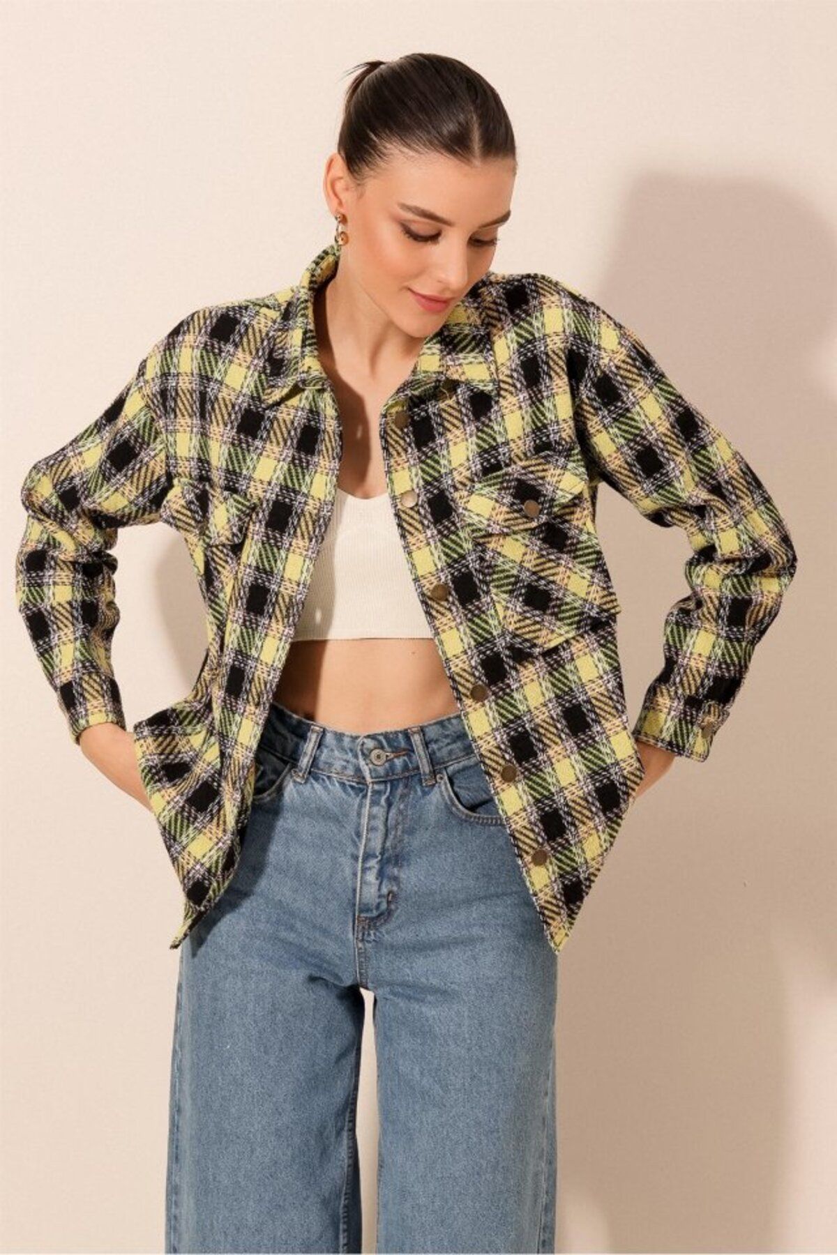 moda wanilia 3854 Ekose Desen Çift Cepli Gömlek - E.Yeşil
