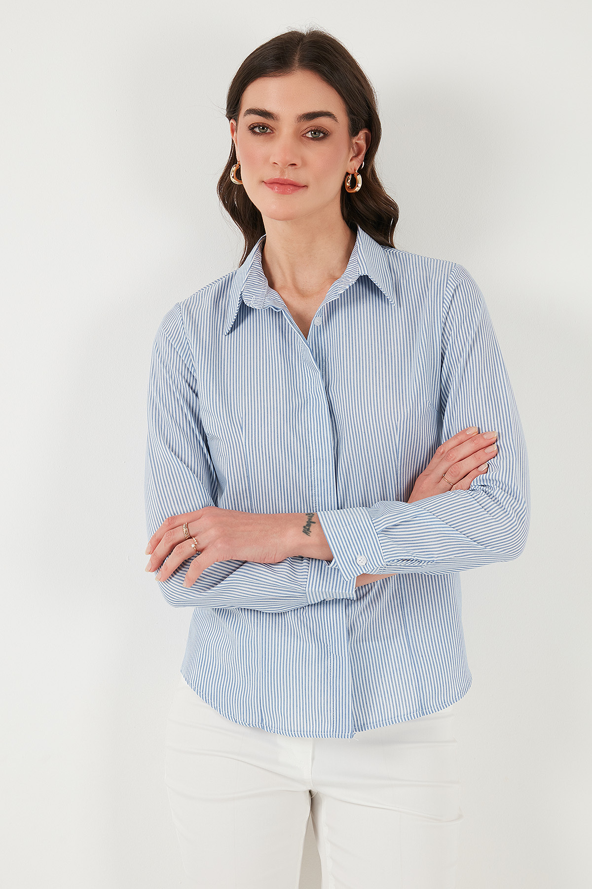 Lela-Cămașă din bumbac, slim fit, cu guler clasic, cu dungi 6777423 5