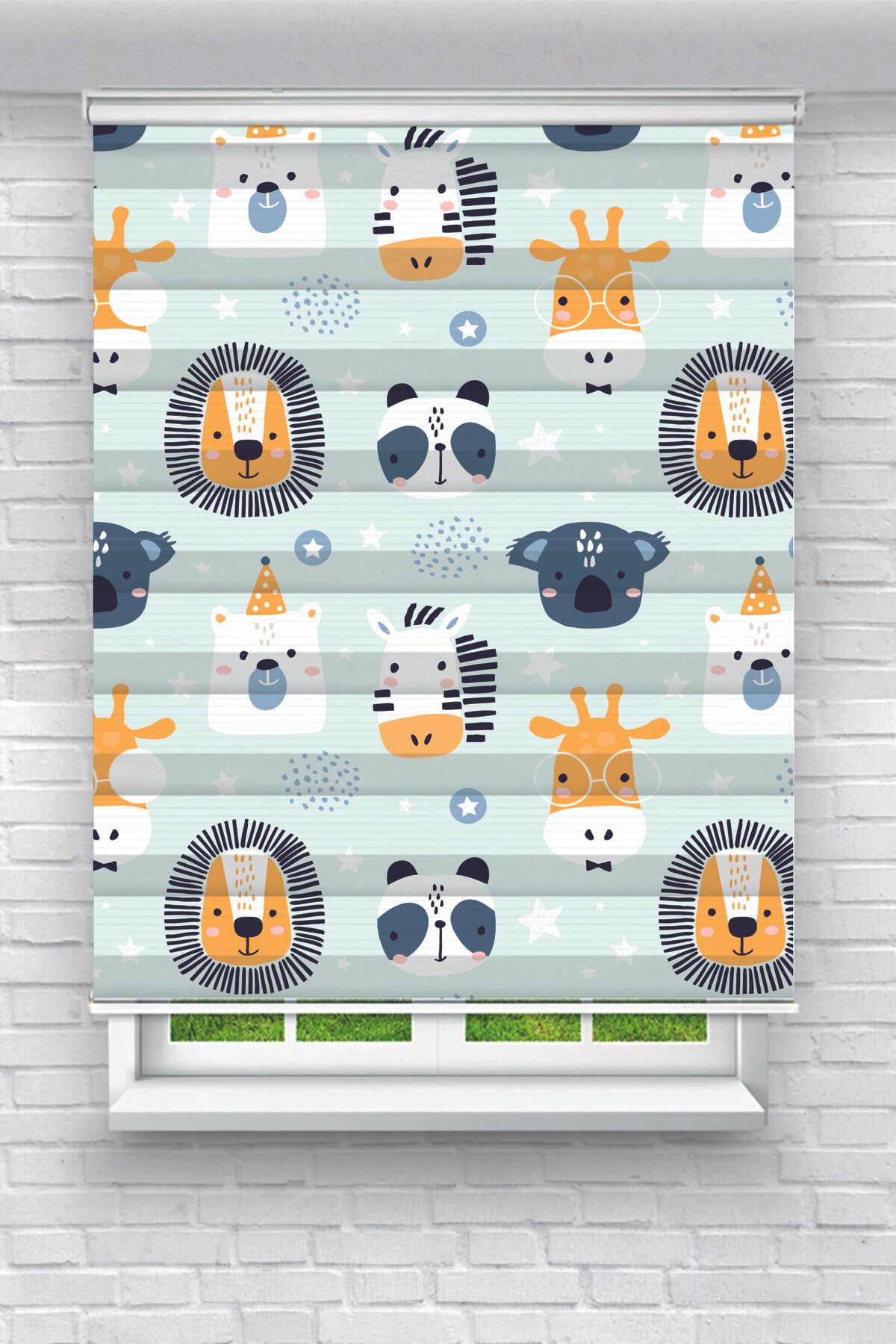 GRANDEE Safari Panda Koala Zürafa Baskılı Zebra Perde-Çocuk Odası Baskılı Zebra Perde LA-1148en*boy