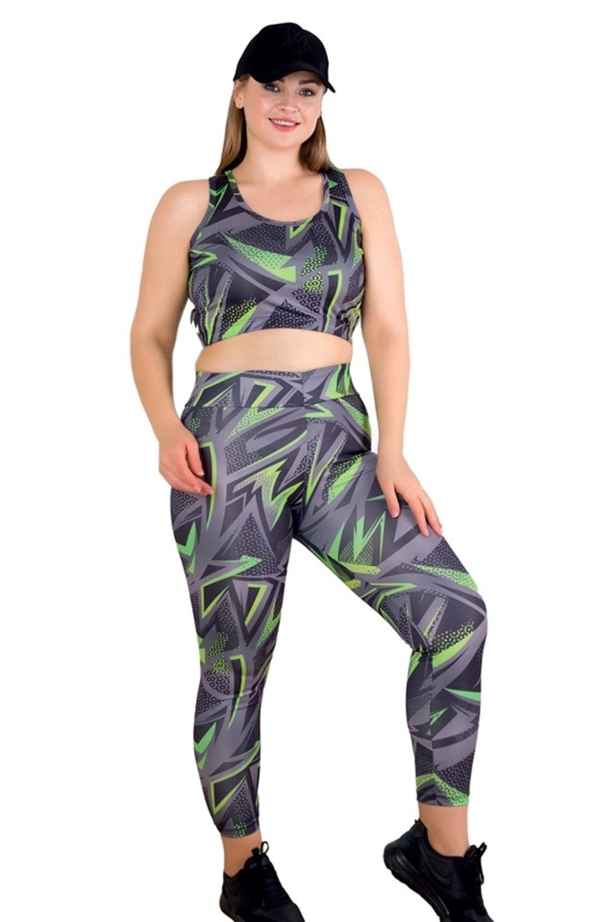 Viselya Set De Fitness Bustier Cu Jambiere Sport De Mărime Mare Afumat Verde Femeie - 2XL