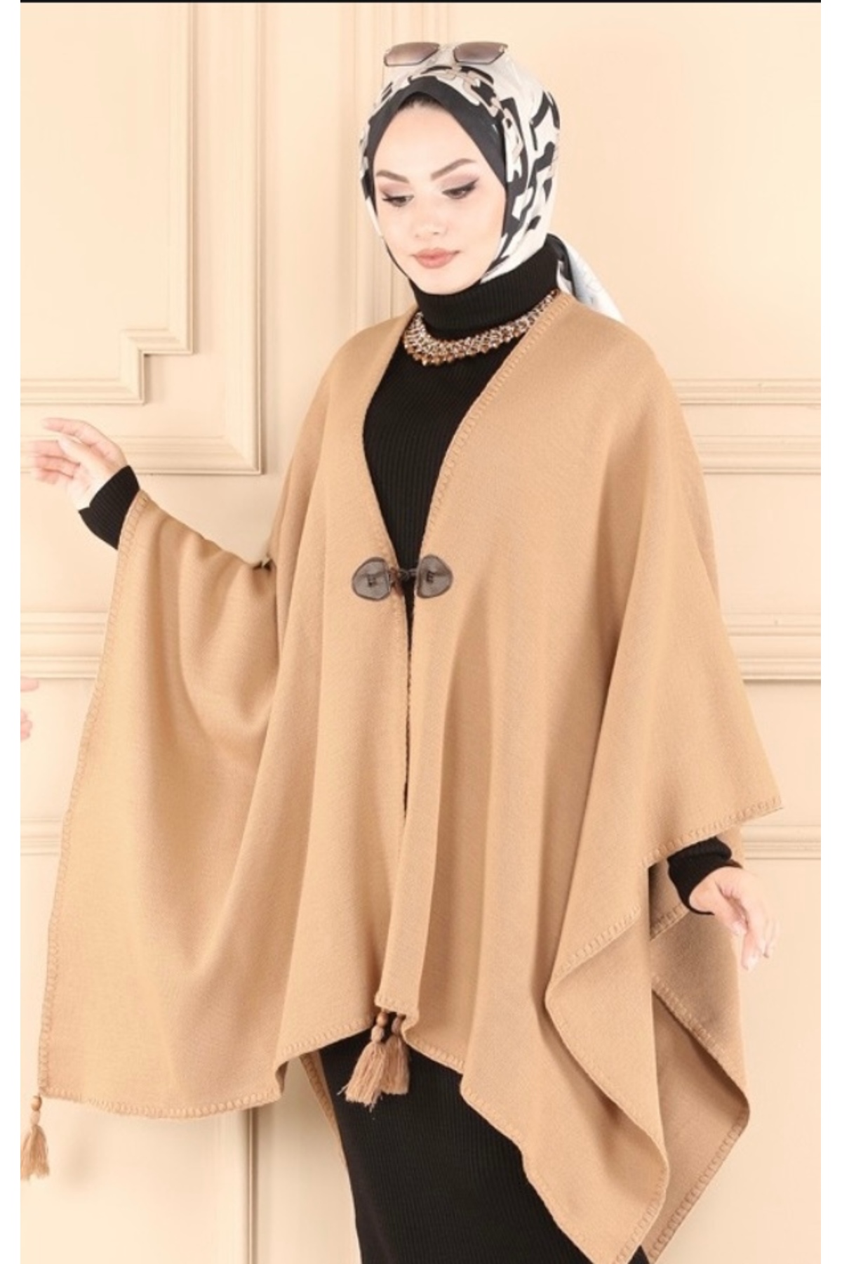 Çalıkuşu Knitwear Poncho Shawl Biscuit M2215