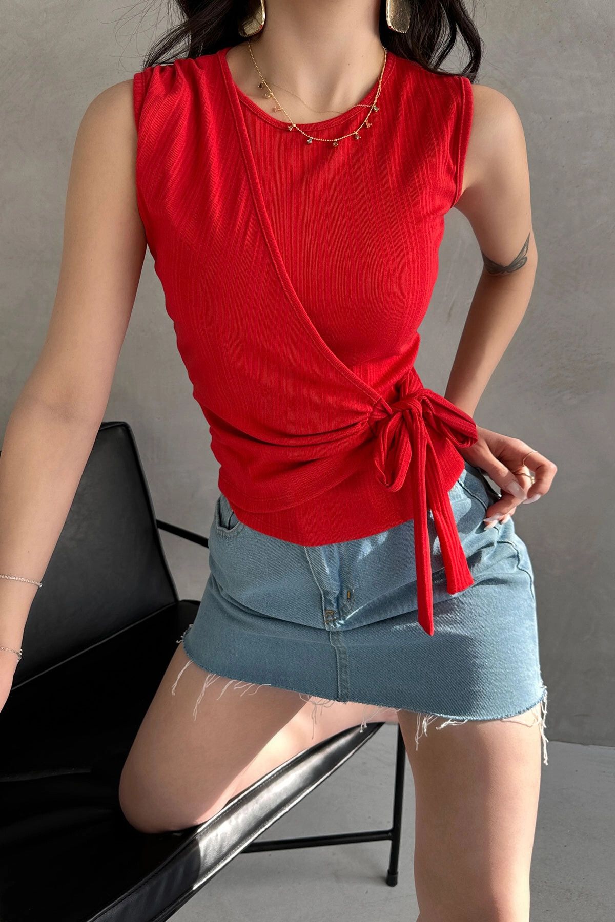 bacc-Red Strap Blouse with Double Breasted Tie Front Bcdf- 252180 4