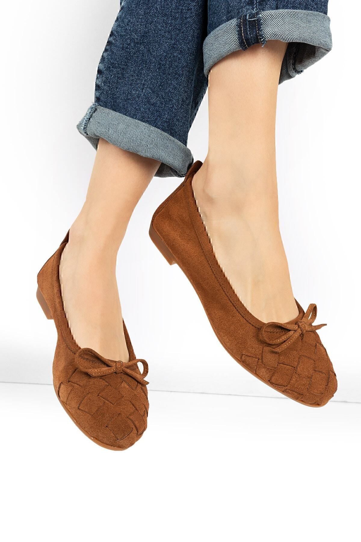 Deery-Genuine Suede Tan Color Women's Ballerinas 1