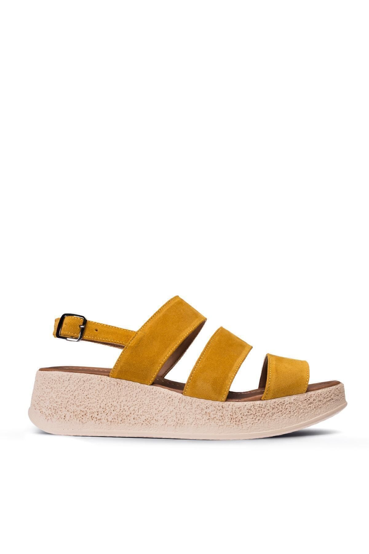 Deery-Genuine Suede Mustard Color Women's Sandals 1