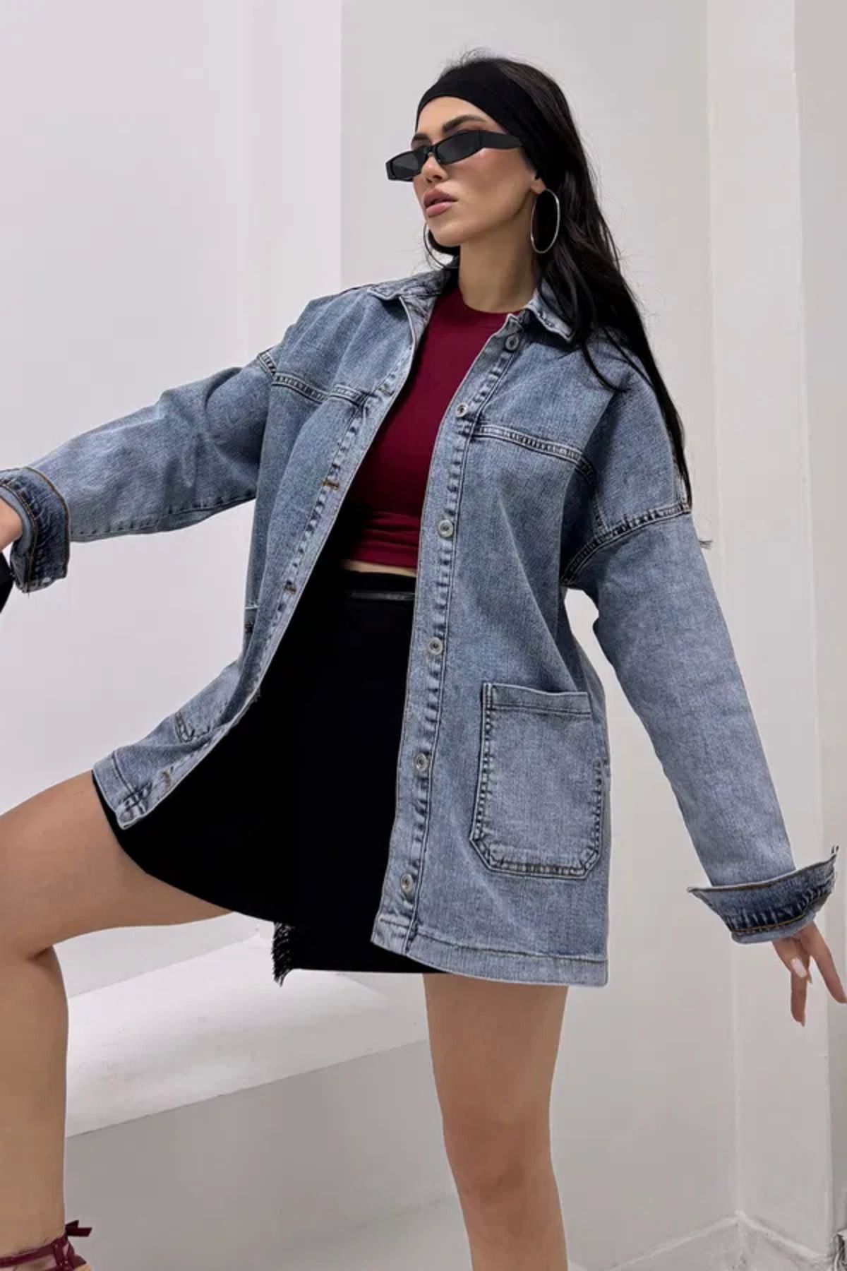 HZNSTYLES Kadın kot ceket mavi