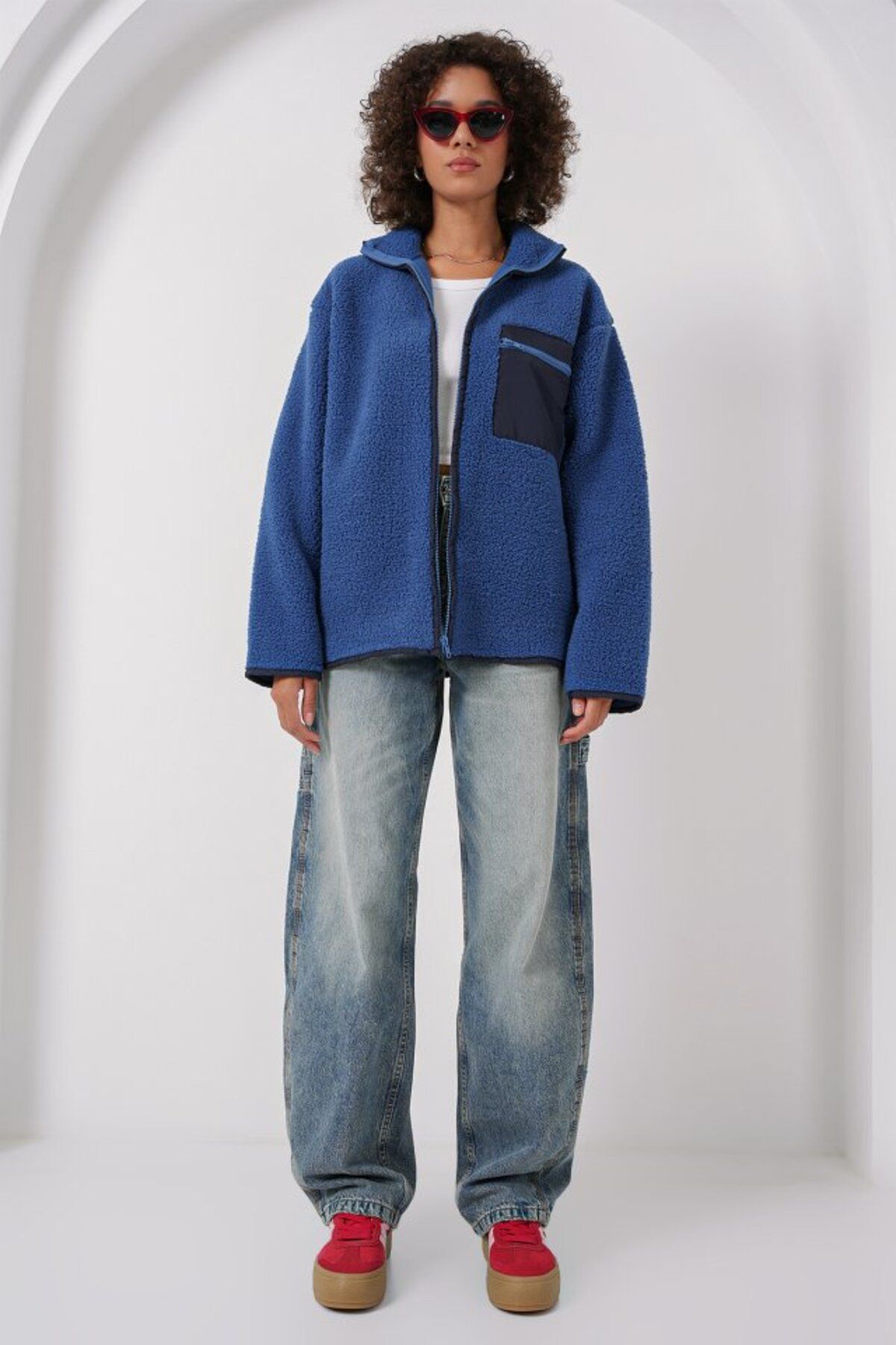 ZAGA Prime 55446 Fermuarlı Oversize Peluş Ceket - Saks