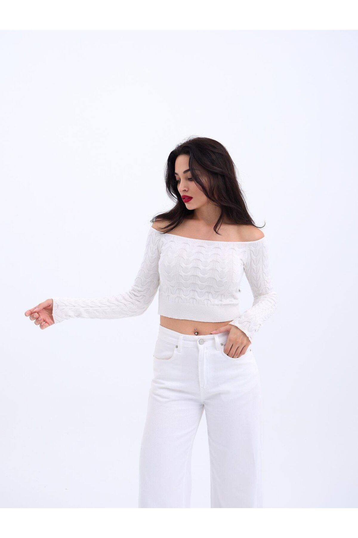Albayrak 42241 TRİKO KAYIK YAKA CROP-EKRU