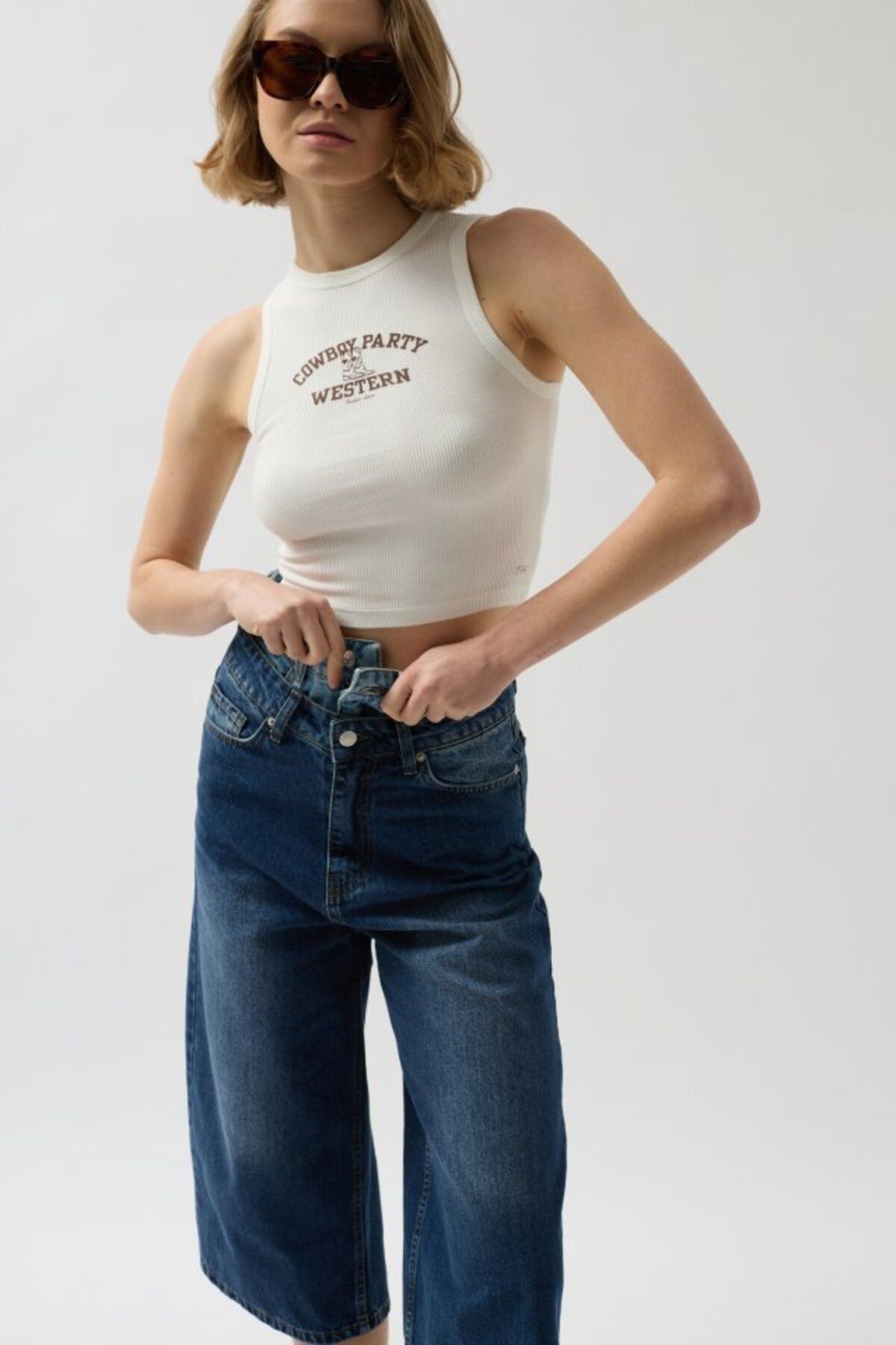 novafems Çift Kemerli Bermuda Denim Şort