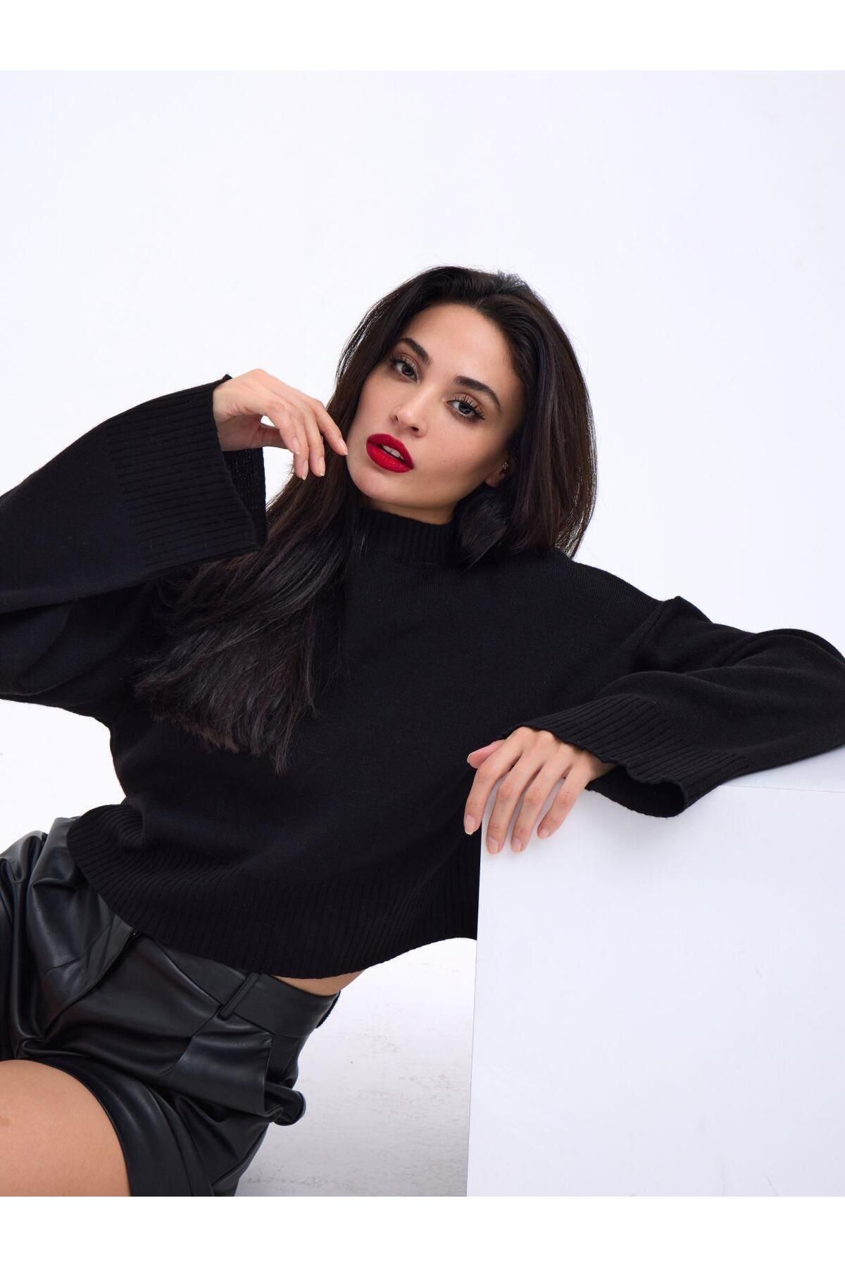 fh fashionhere 3628 KOL GENİŞ KAZAK-SİYAH