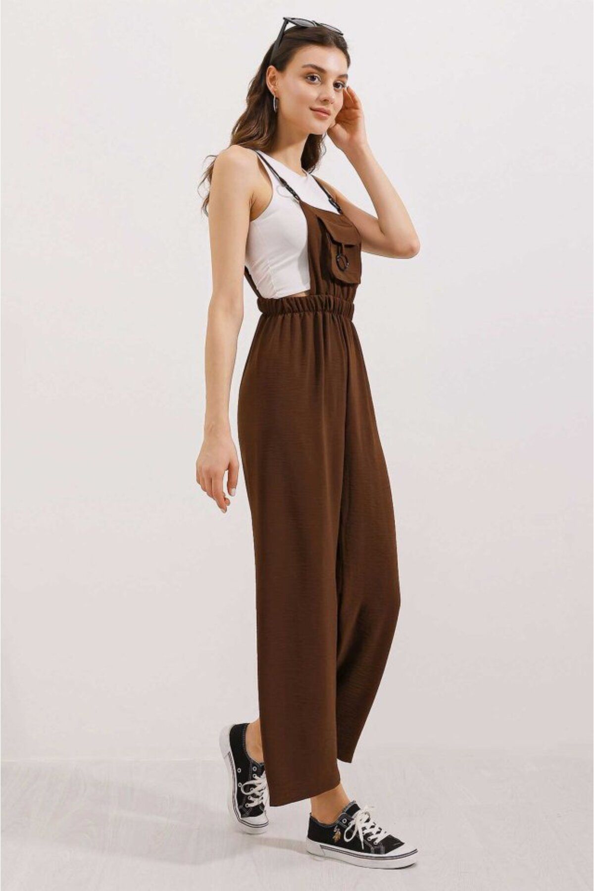 1001moda-7023 Strappy Gardener Jumpsuit - Brown 2