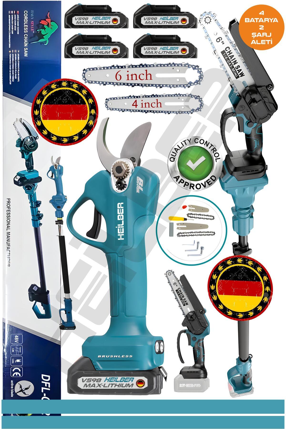 HEİLBER +4 AKÜLÜ BA01061B V598/21V ŞARJLI 15CM BUDAMA TESTERESİ VE 30MM BAĞ MAKASI BUDAMA MAKASI , DAL BUDAM