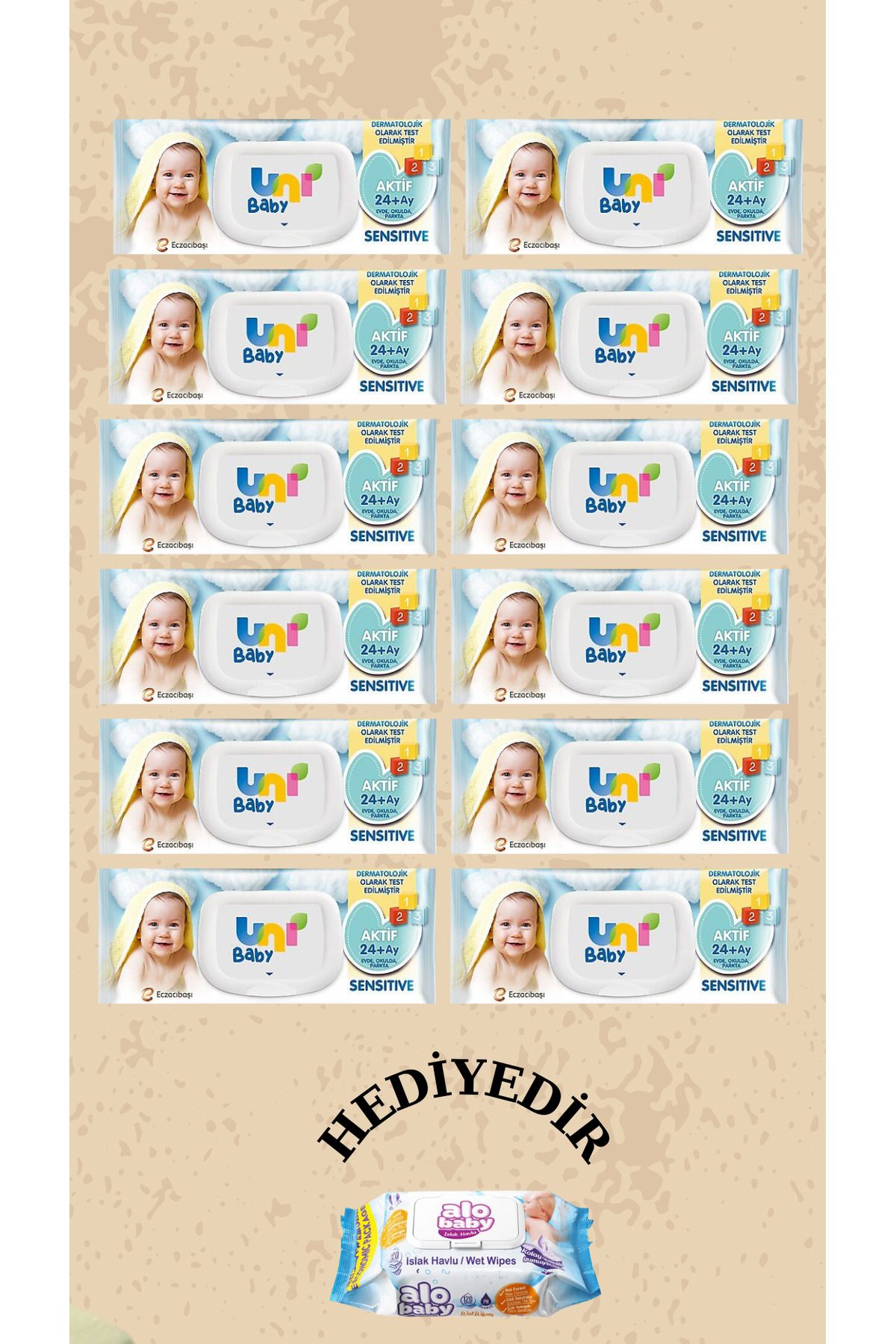 Uni Baby Aktif Sensitive Islak Mendil 90 LI 12 Paket 1080 Yaprak