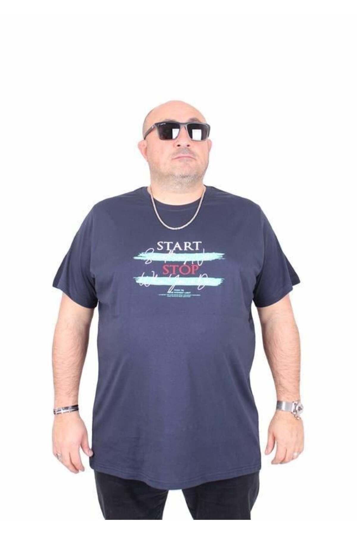 Starbattal-Men's Buluz Size Crew Neck T-Shirt 25178 Navy Blue 1