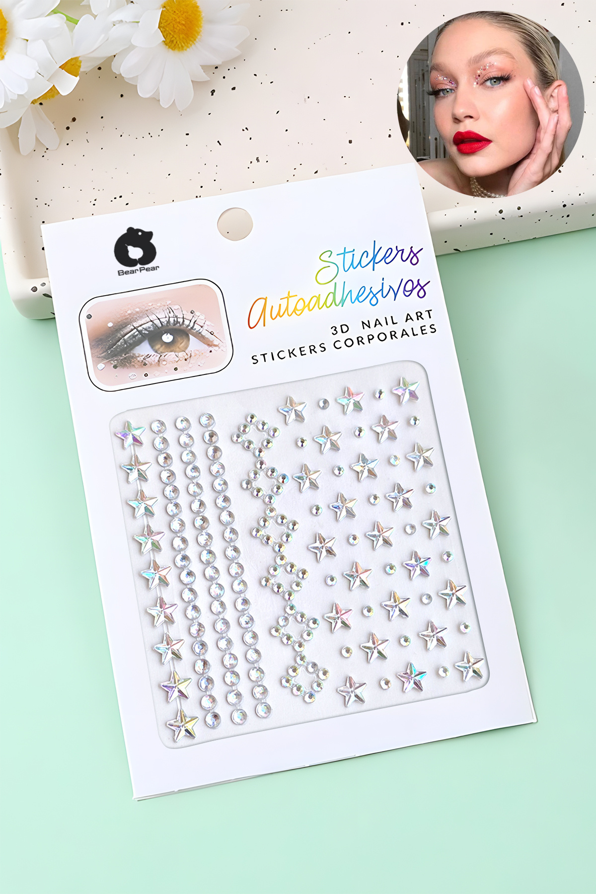 BearPear Hologramlı Yıldız Yüz Taşı, Vücut, Tırnak, Makeup Face Gems