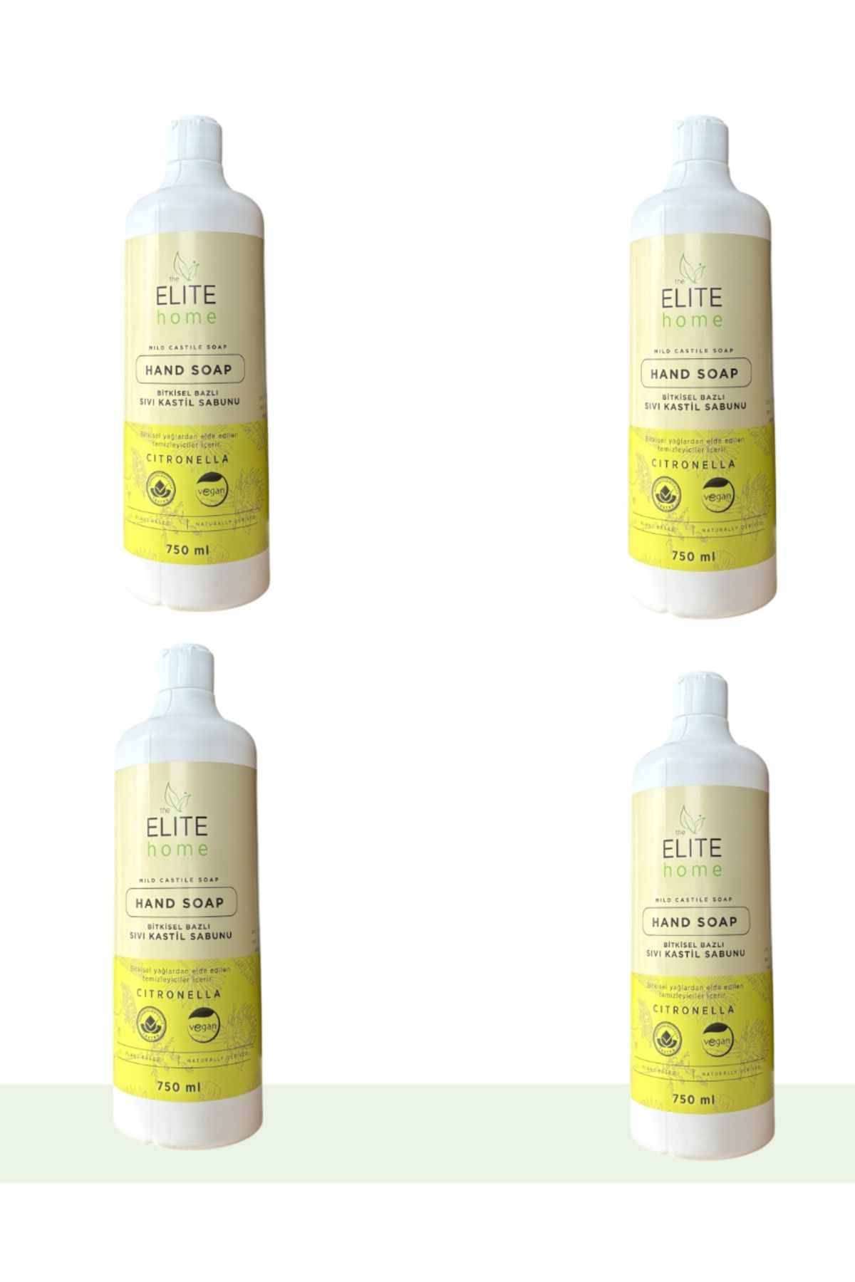 The Elite Home 4 * 750 ml The Elite Home Bitkisel ve Vegan Sertifikalı Kastil Sabun Citronella