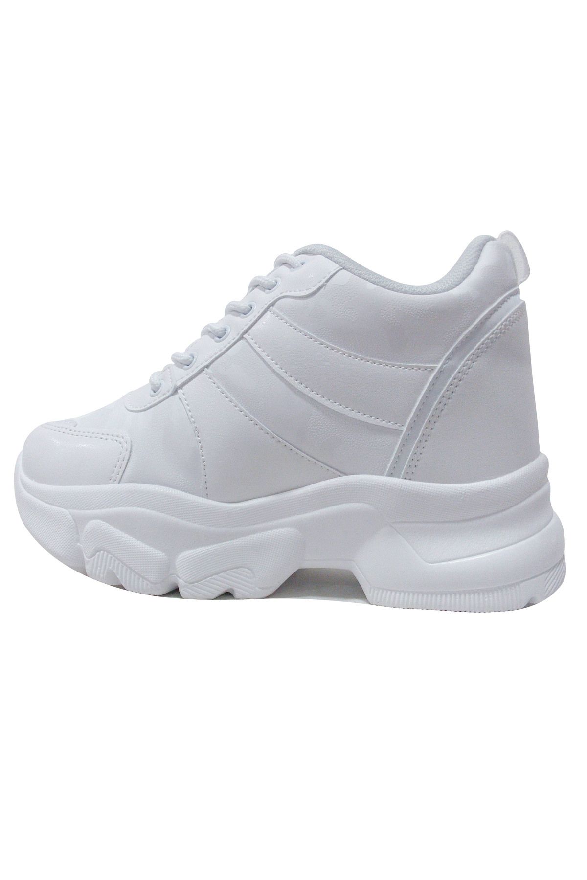 Flet-White Silver High Heeled Lace up Sneakers Sports Shoes 3