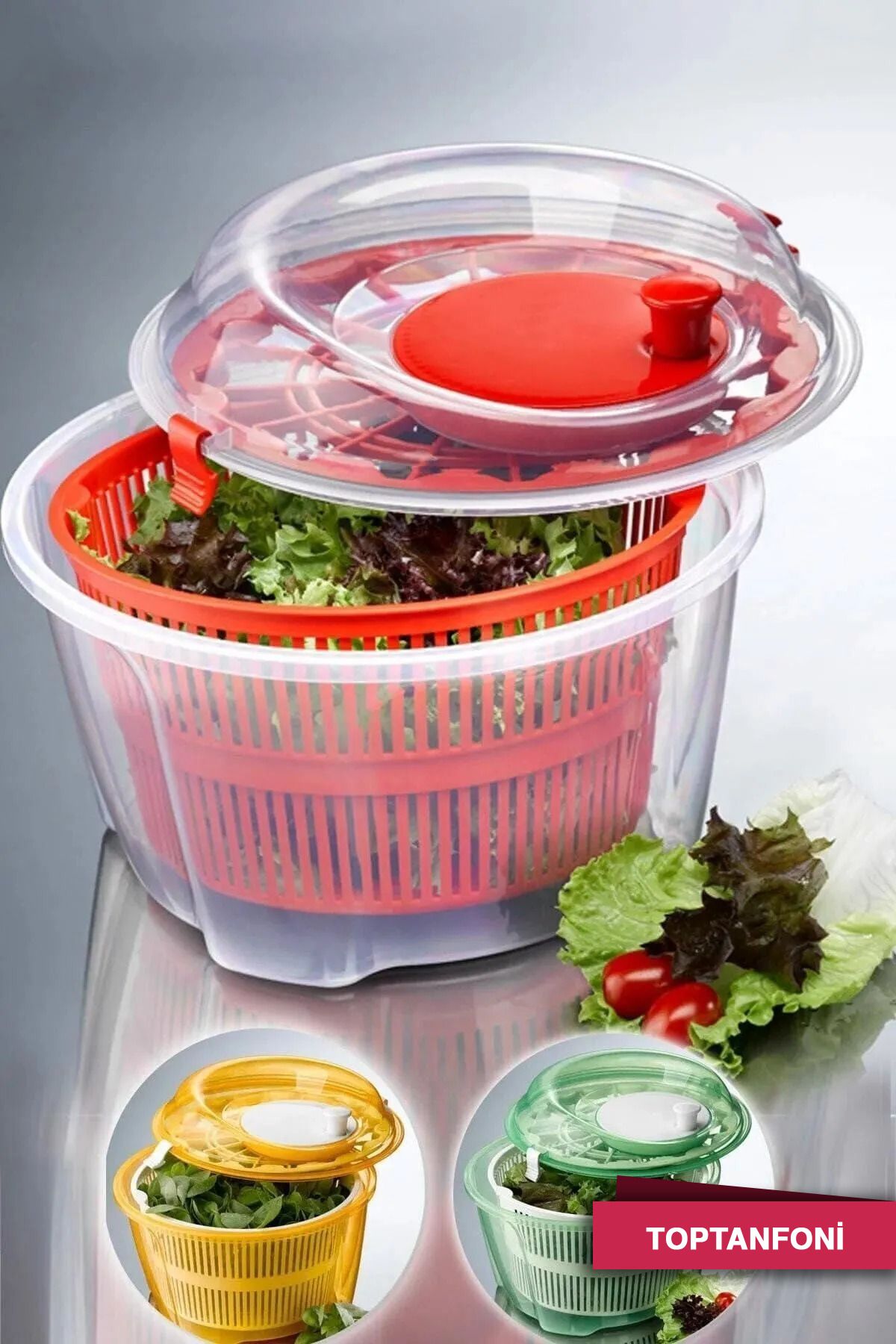 TOPTANFONİ Salata Kurutucu Meyve Sebze Kurutma Makinesi - Çevirme Kollu 4,4 Litre Kapasiteli