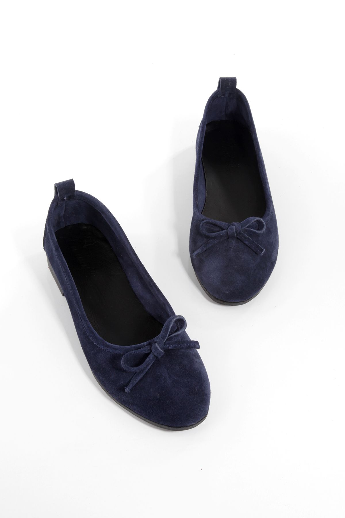 ÜNAL ÖZER-Women's Navy Blue Suede Genuine Leather Bow Ballerinas Un001-063 4