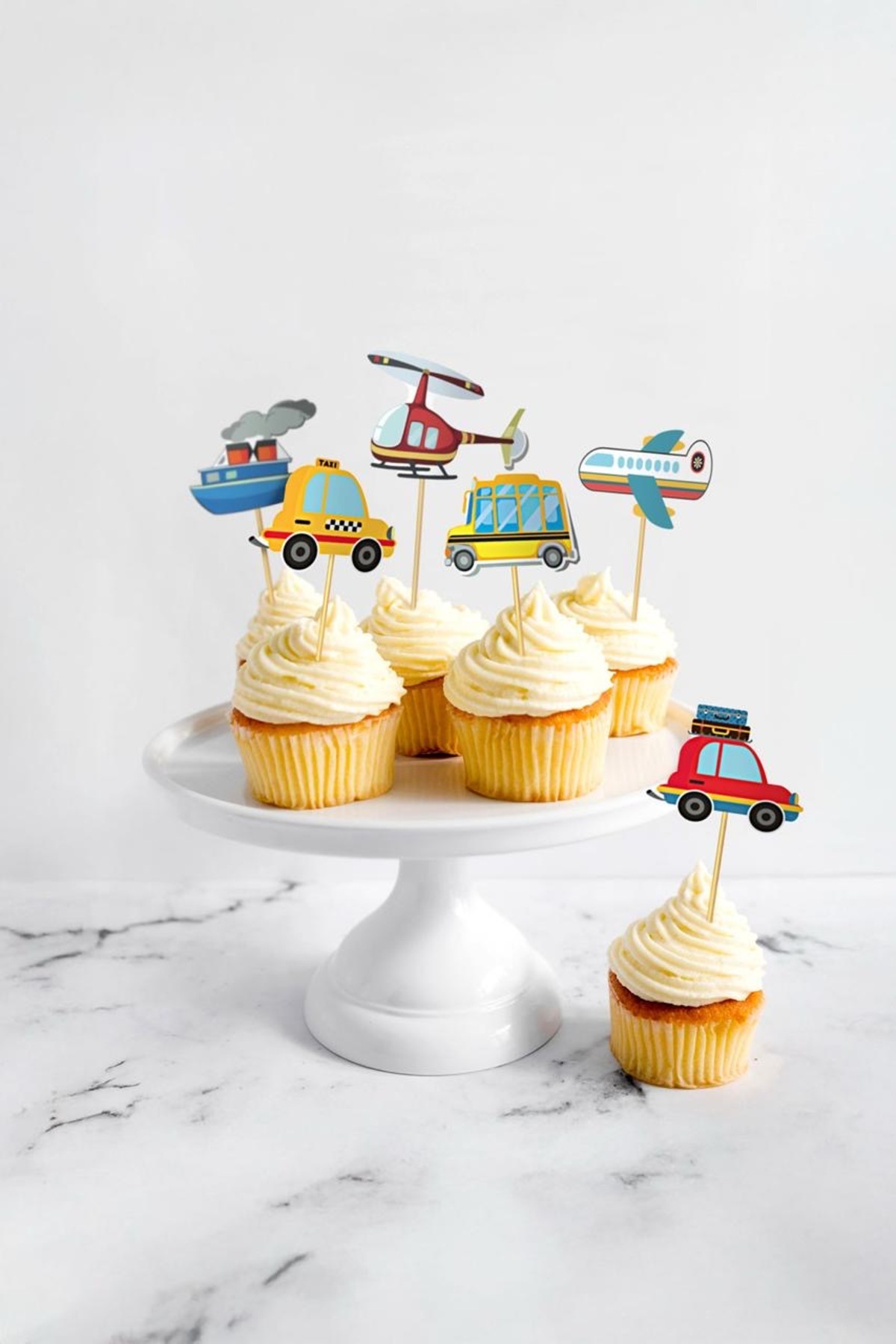 Partifabrik Taşıtlar Temalı Rengarenk Cupcake kürdan Süs 12 adet