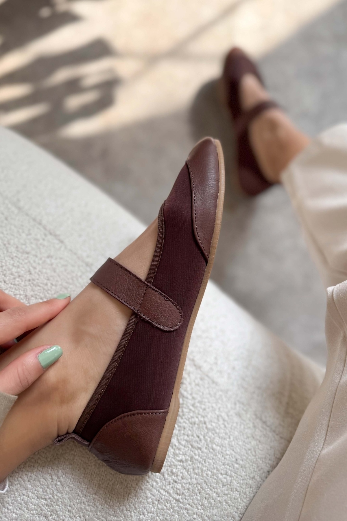 NİŞANTAŞI SHOES-Vasetto Brown Stretch Single Band Detail Damen-Ballerinas mit flacher Sohle 8