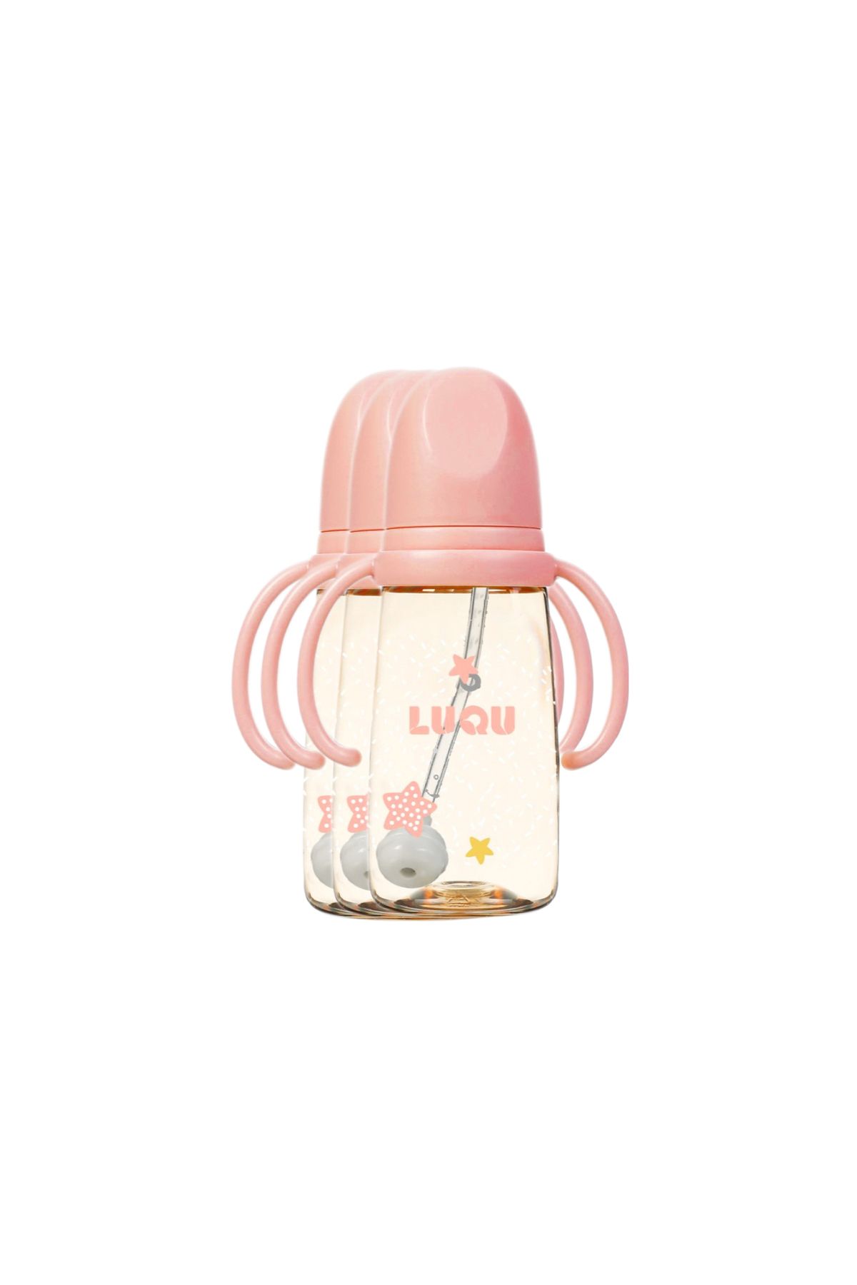 LUQU BABY-Feeding Bottle PPSU with Handle-200ml-Pink -Pack of 3 1