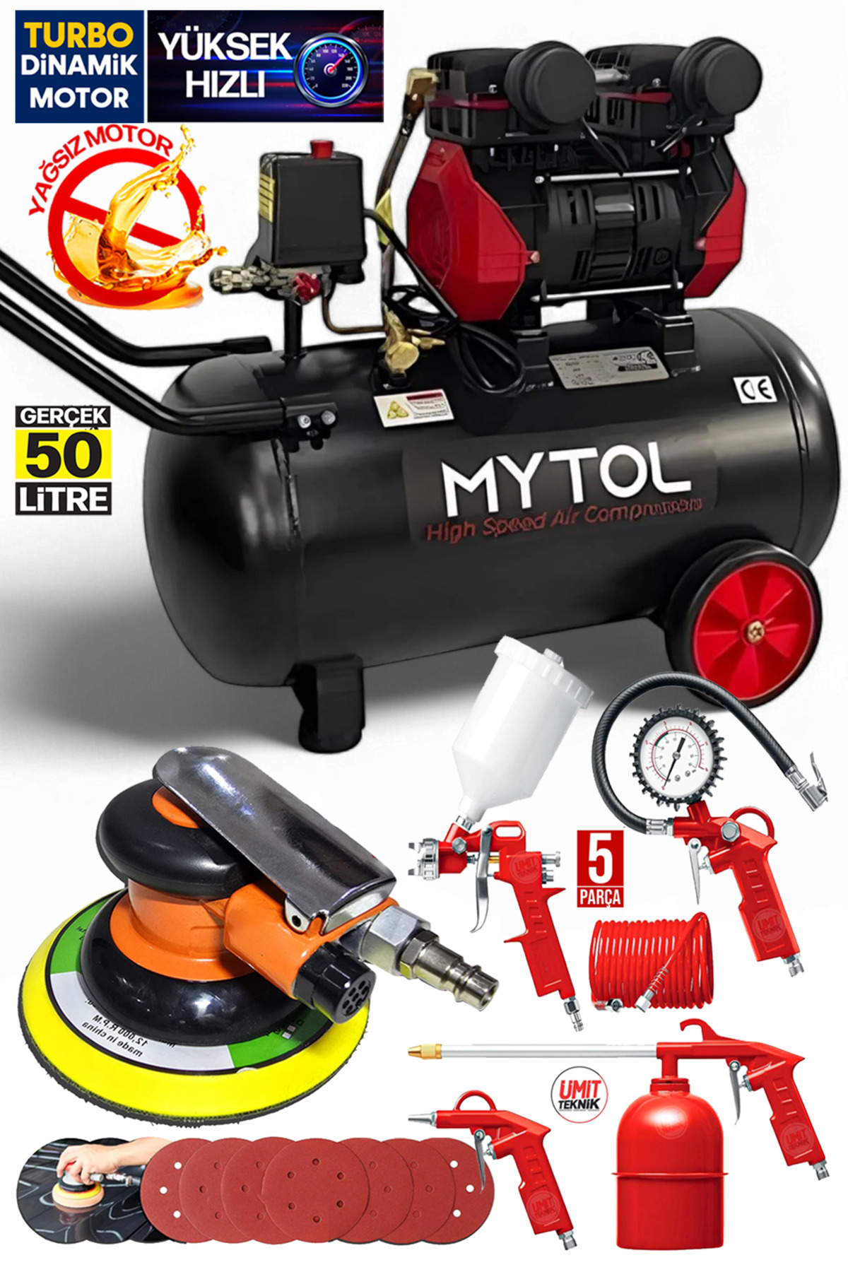 PROXTECH 50LT 1,5HP Bakır Sargı Eksantrik Zımpara Makinesi Turbo