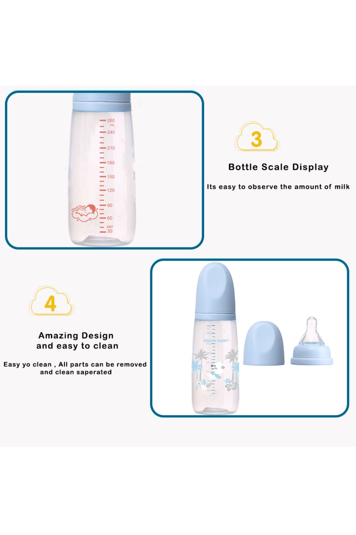 AMCHI BABY-Baby Feeding Bottle -260ml-Blue 3