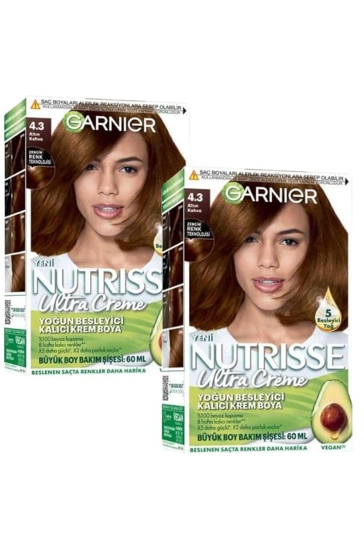 Garnier Nutrisse Yoğun Besleyici Kalıcı Krem Saç Boyası 4.3 Altın Kahve 2 Adet