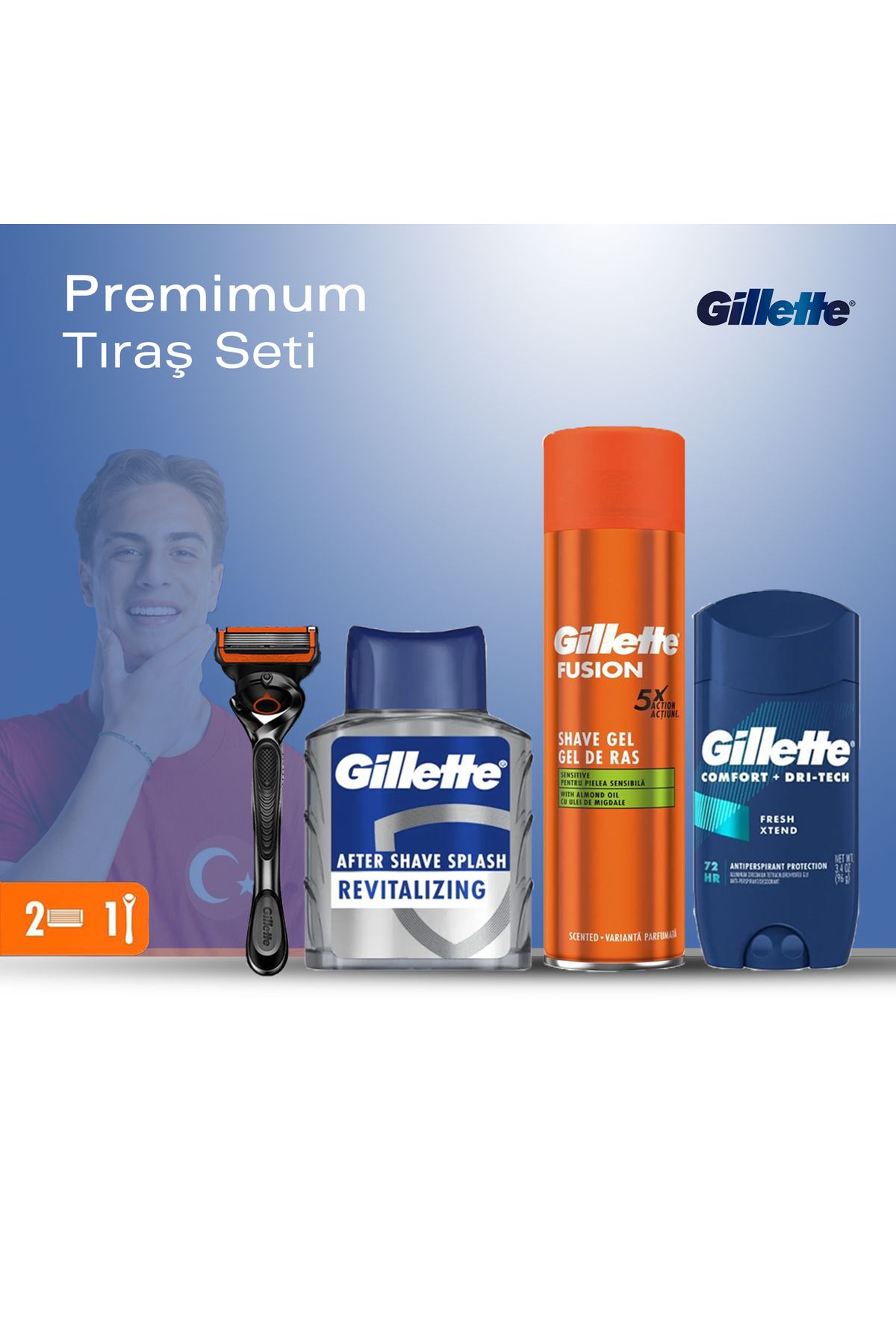 Gillette Premium Erkek Tıraş Bakım Seti - Fusion proglide 5+Losyon+ Fusion 5 gel+ Koltuk Altı Stick