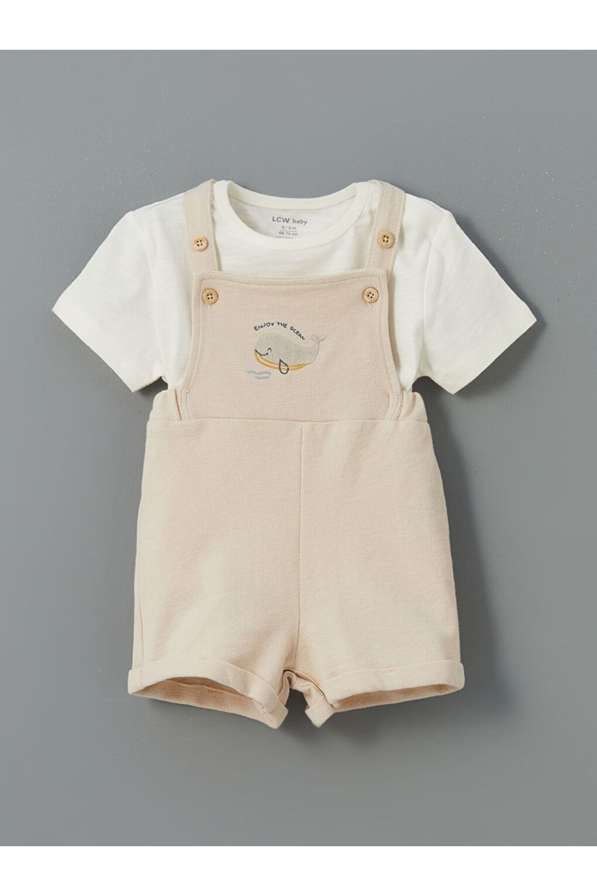 LC Waikiki Yeni Sezon Organik Kumas Erkek Bebek Salopet ve Tisort 2'li - S5HL77Z1