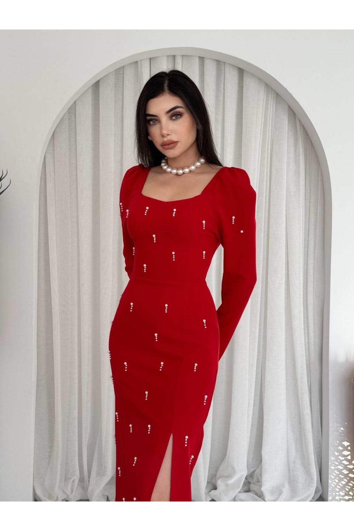 ASFSTORE Akit İnci Detaylı Elbise