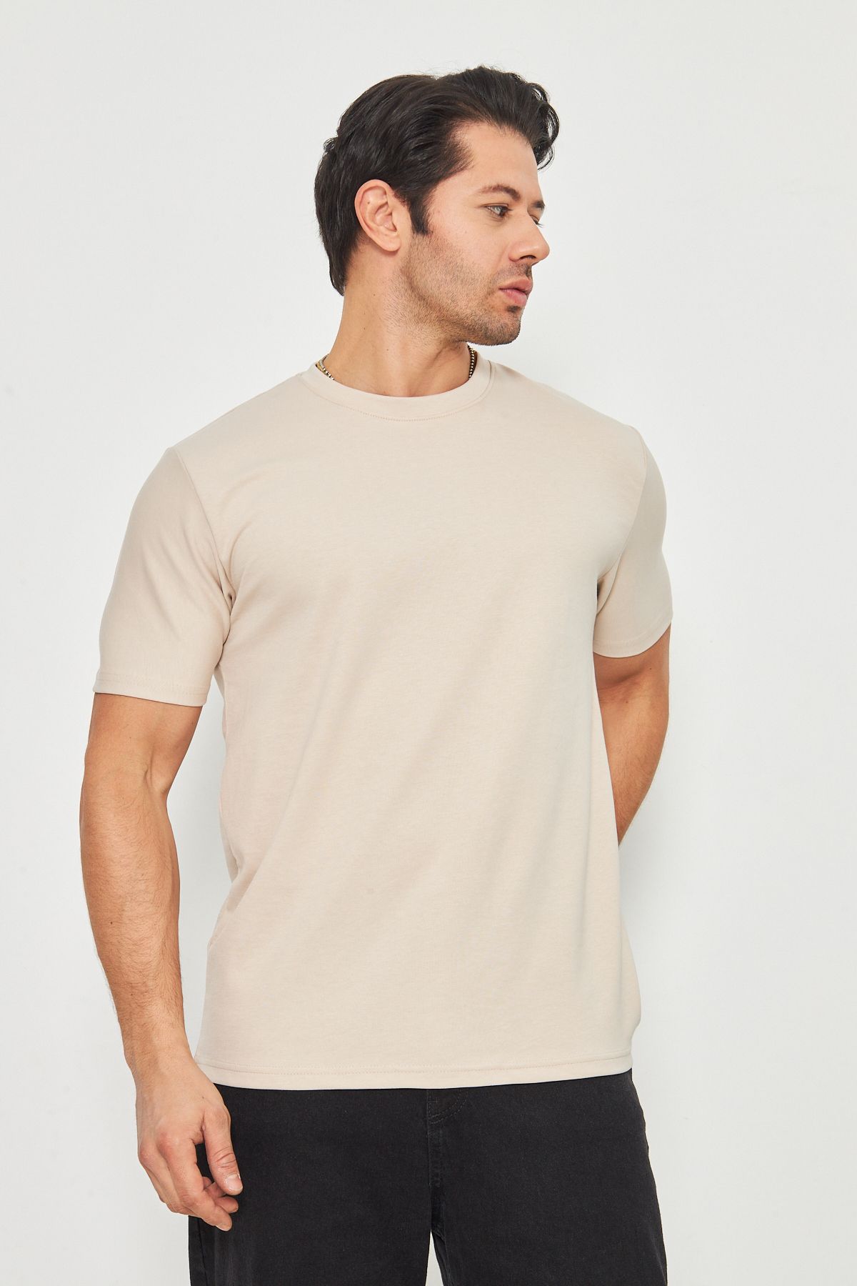 ZİNOX-Men's Plain Basic Crew Neck 2 Thread Comfortable Fresh Textured Fabric T-Shirt Suitable for Daily Use 6