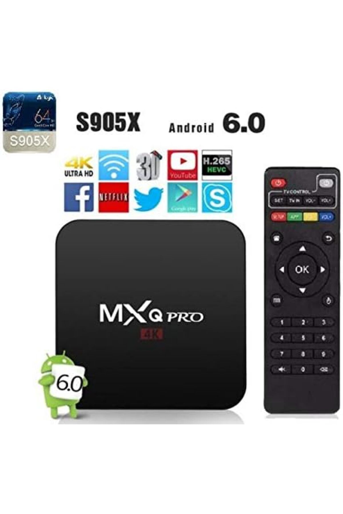 fulina-Andorid Smart TV Box, Quad Core 64bit , 4K Ultra HD, Android 6.0, 4K Ultra HD,1GB+8GB 4