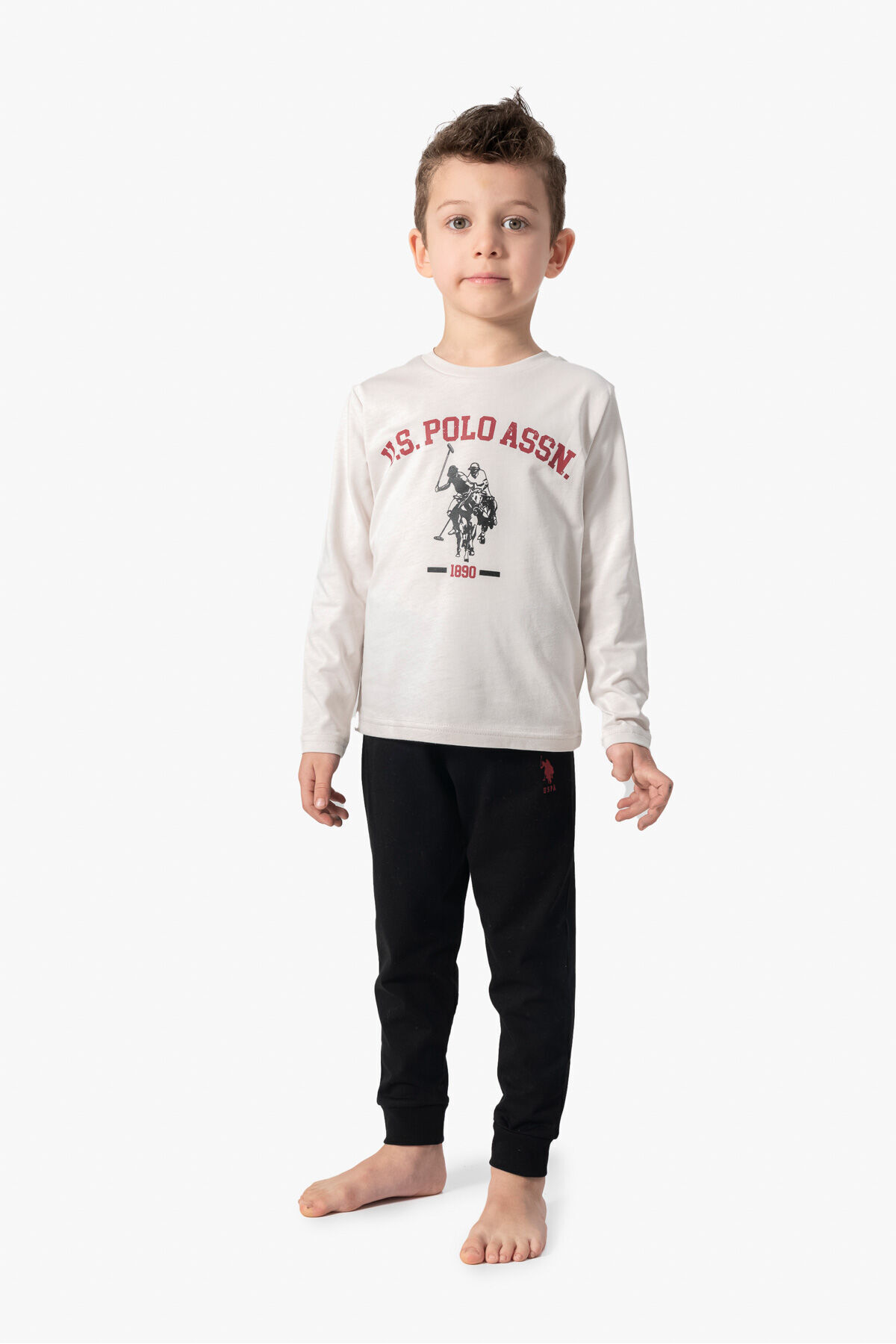 U.S. Polo Assn.-U.S. Polo Assn. Boy's White Long Sleeve Pajama Suit 1