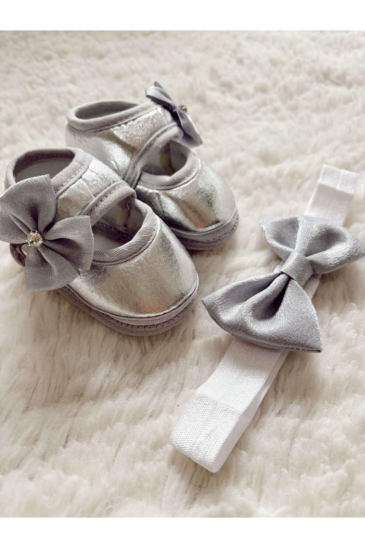 Cloudy Kız Bebek Gümüş Şık Patik Kız Ekru Yeni Doğan Özel ve Günlük Patik fotoğrafı 3 (önizleme)