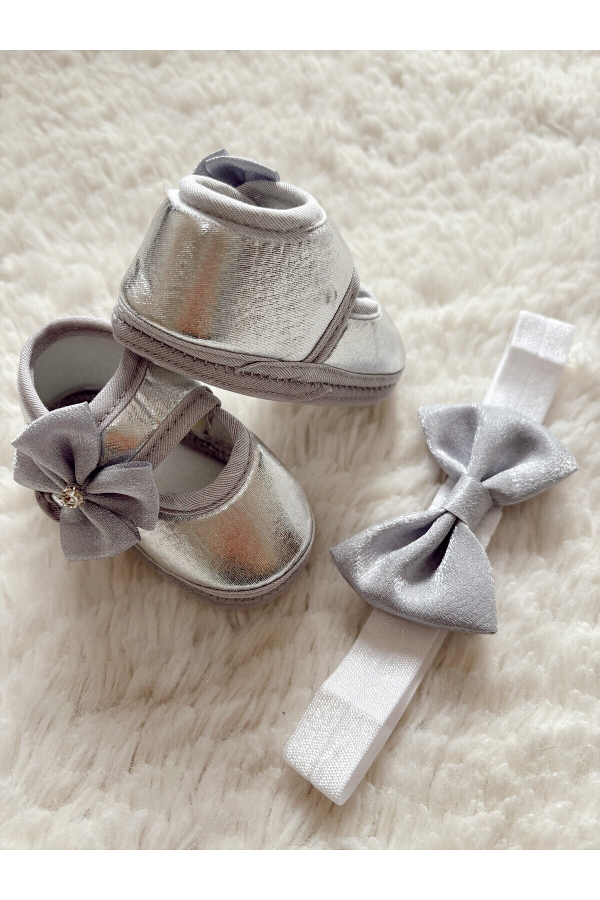 Cloudy Kız Bebek Gümüş Şık Patik Kız Ekru Yeni Doğan Özel ve Günlük Patik
