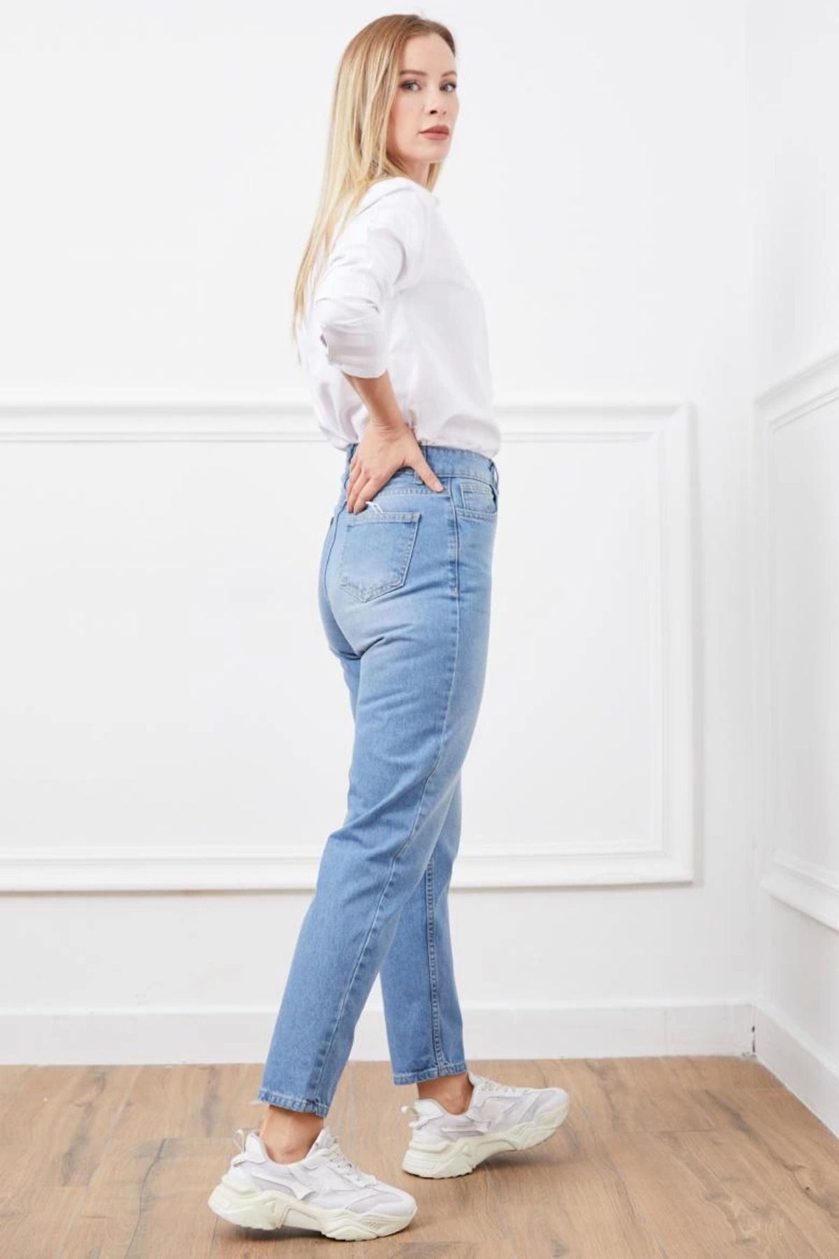 THEFOF Mavi Yüksek bel slim fit yeni sezon günlük kadın jeans pantolon