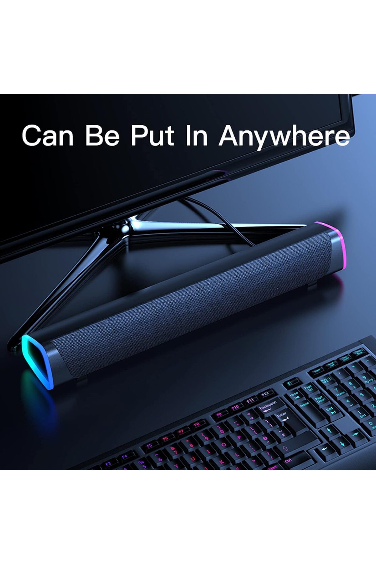 COOYA-مكبر صوت كمبيوتر سلكي بمنفذ USB، شريط صوت RGB، صوت محيطي ثلاثي الأبعاد مع مقبض للتحكم في مستوى الصوت ومدخل صوت 3.5 ملم 4